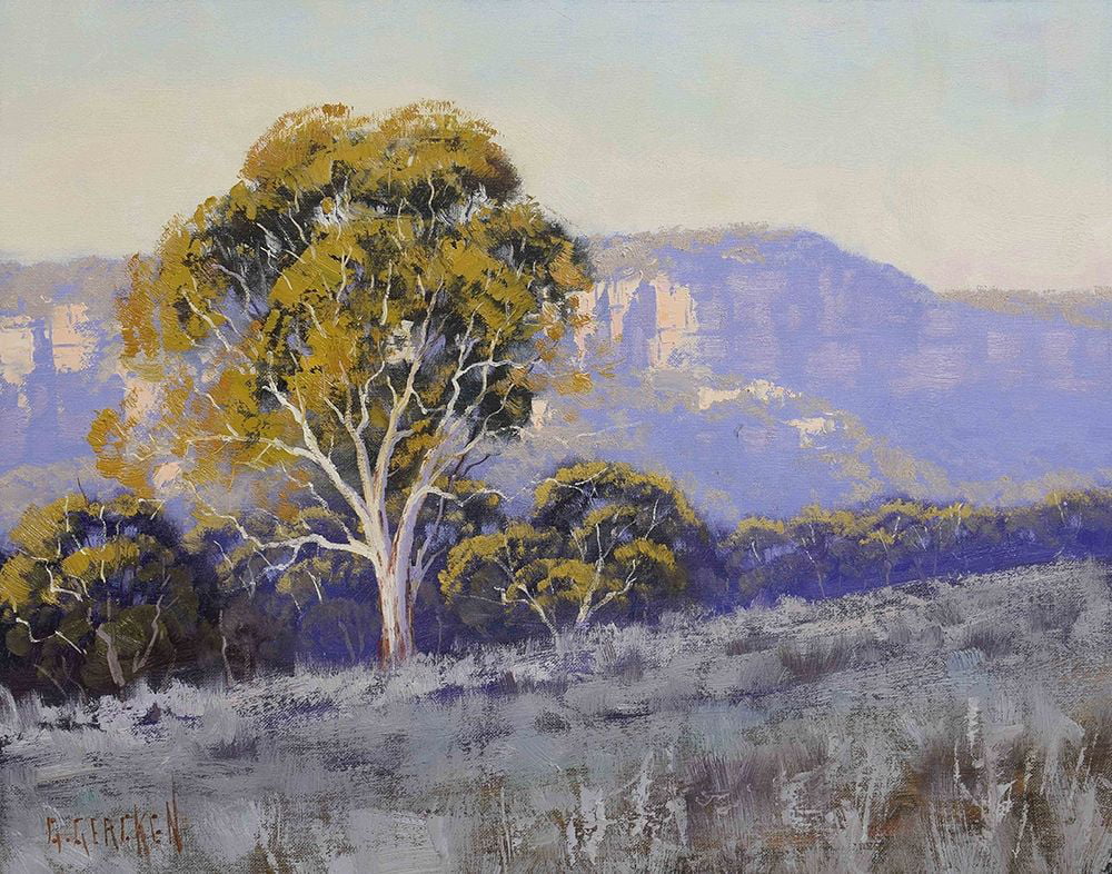 Gercken, Graham 32x26 Black Ornate Wood Framed with Double Matting Museum Art Print Titled - Mountain Gum Trees