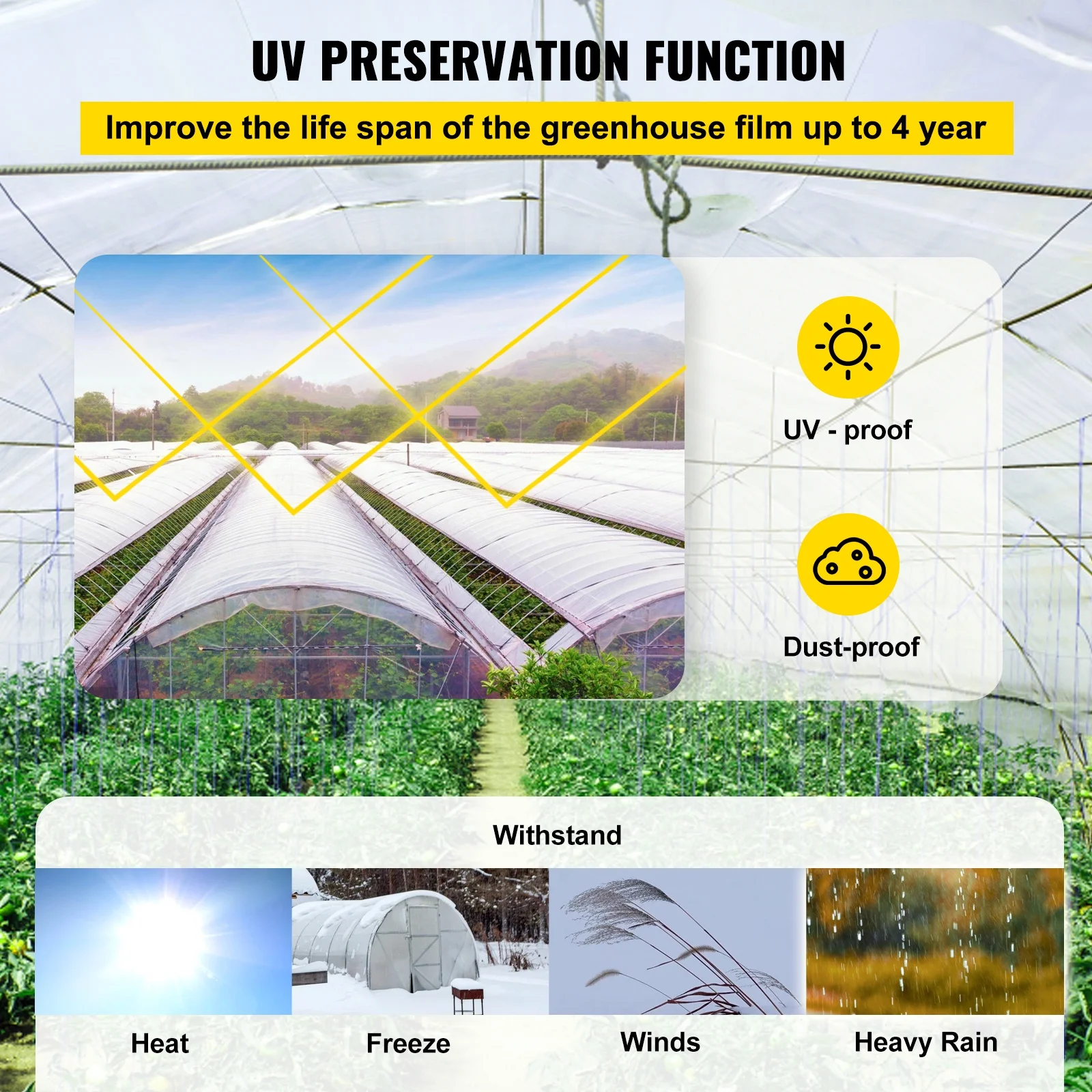 SKYSHALO Greenhouse Film, 10' x 100' Greenhouse Plastic Film, 6 Mil Thick Awning Greenhouse, 4 Years Clear Polyethylene Covering, UV Protection Farm Gardening Plastic Supply
