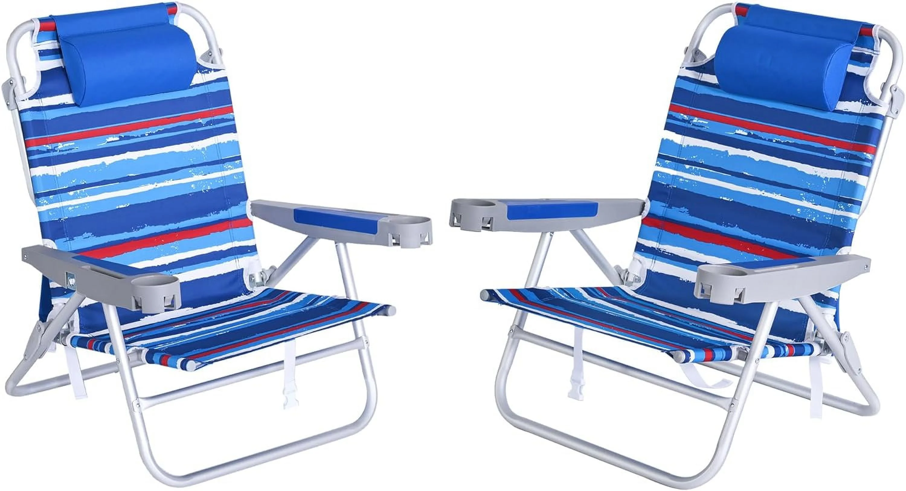 SUNNYFEEL Extra Wide Low Beach Chair 2 Pack 5 Position Lay Flat 500 LBS Heavy Duty, XL Oversized Folding Camping Chairs with Cup Holder for Outdoor/Sand, Portable Backpack Beach Chair for Adults