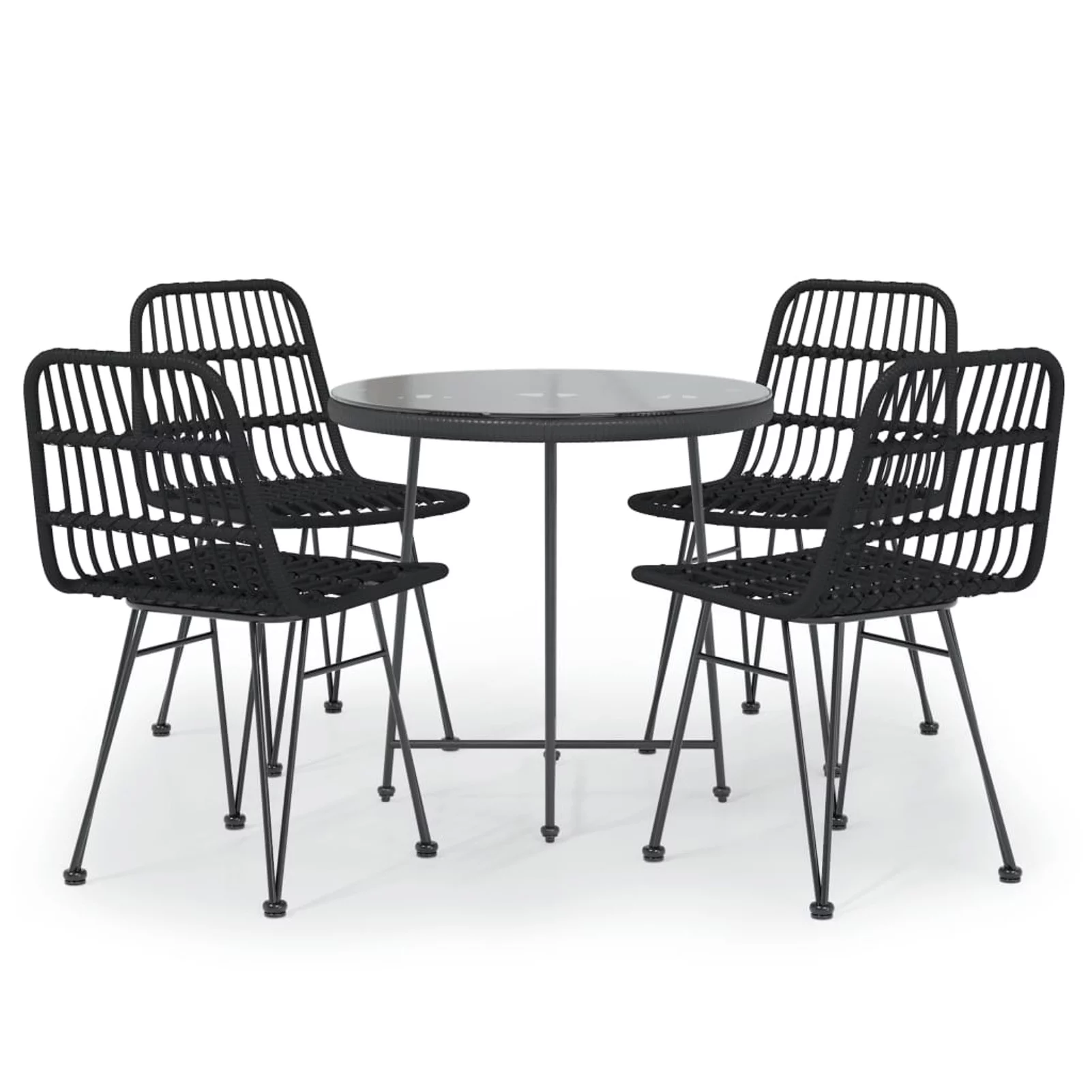 Andoer 5 Piece Patio Dining Set Black Poly Rattan