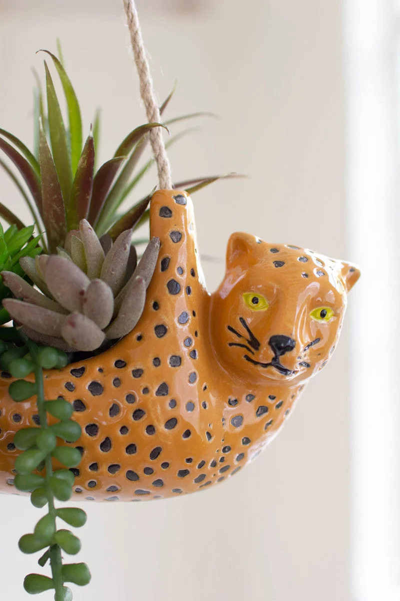 CERMAIC CHEETAH HANGING PLANTER