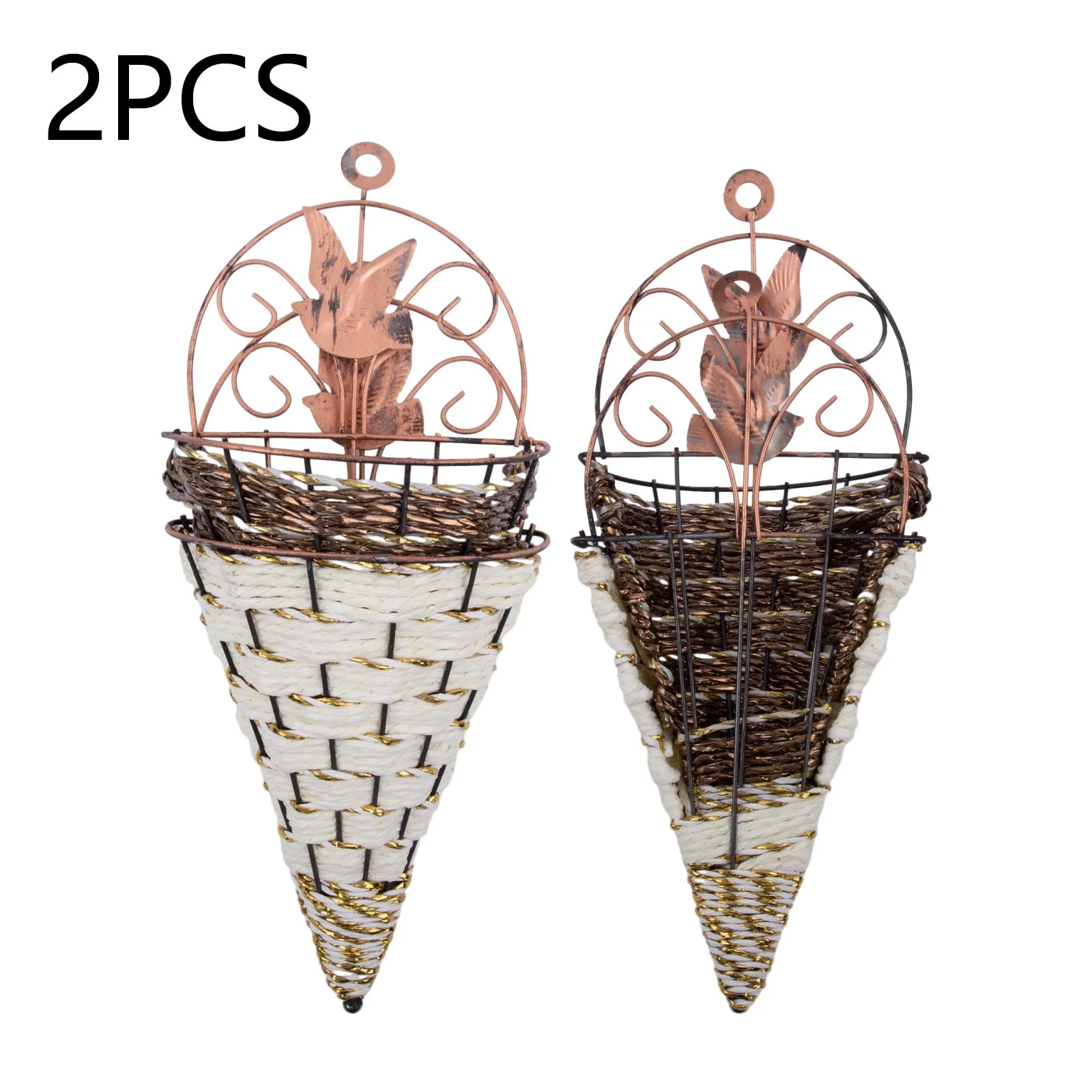 2 Pcs Wall Hang Plant Rattan Plant Pot Basket Flower Garden Mounted Holder Decor