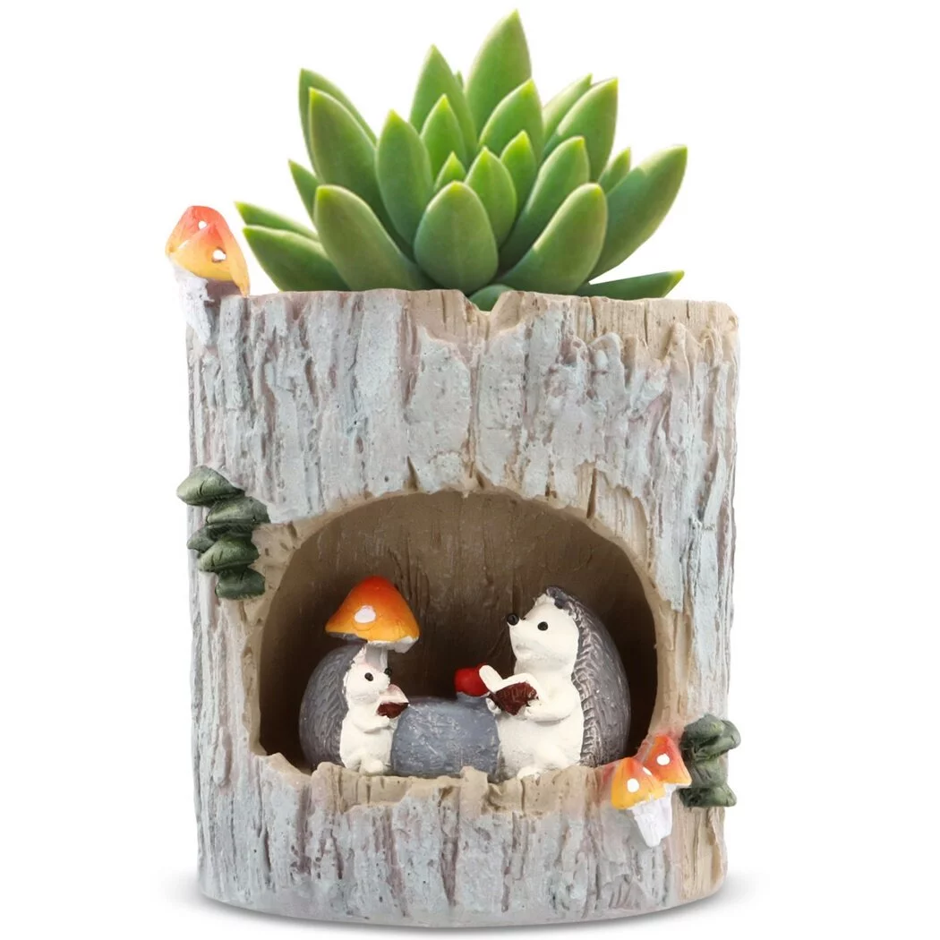 Creative Hedgehog Plant Pot, Lovely Resin Succulent Pot with Drainage Hole, Small Modern Decorative Flower Pot, Durable Flowerpot for Home / Office Desktop Decor