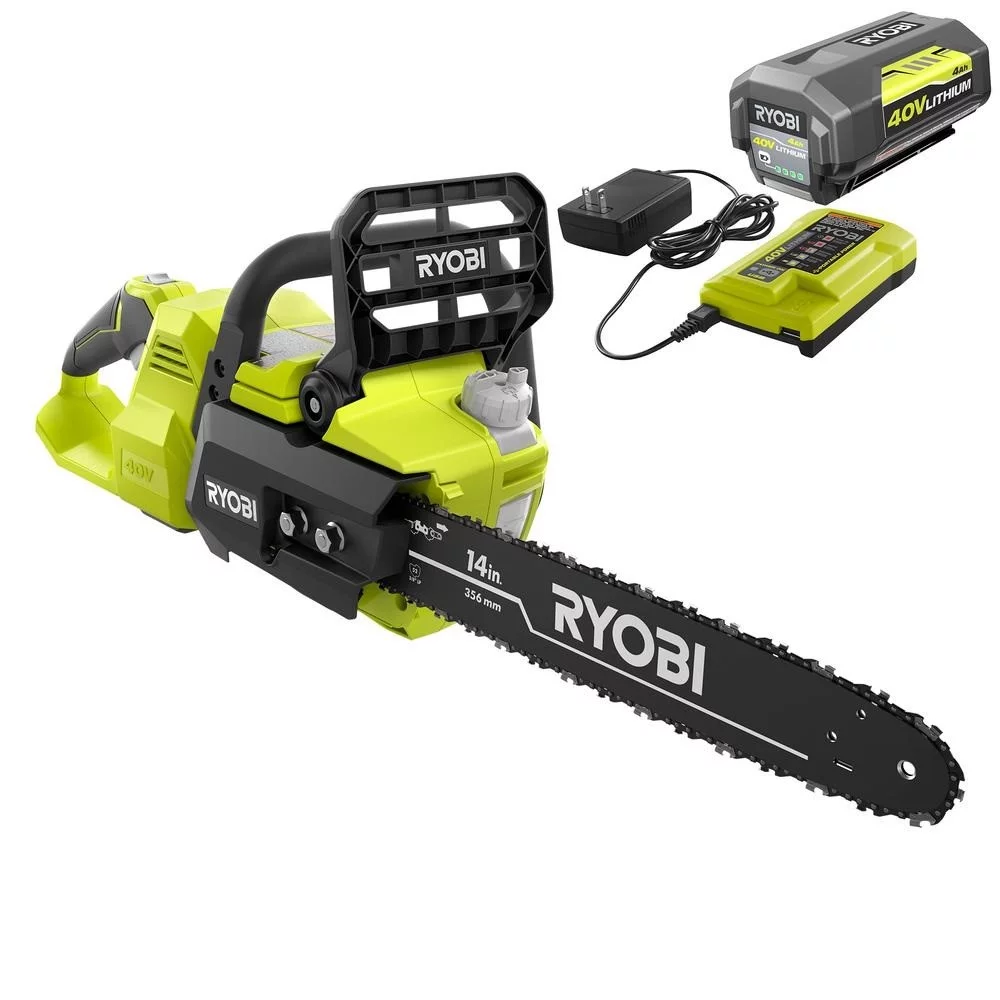 RYOBI RY40530 14 in. 40-Volt Brushless Lithium-Ion Cordless Chainsaw, 4 Ah Battery and Charger Included
