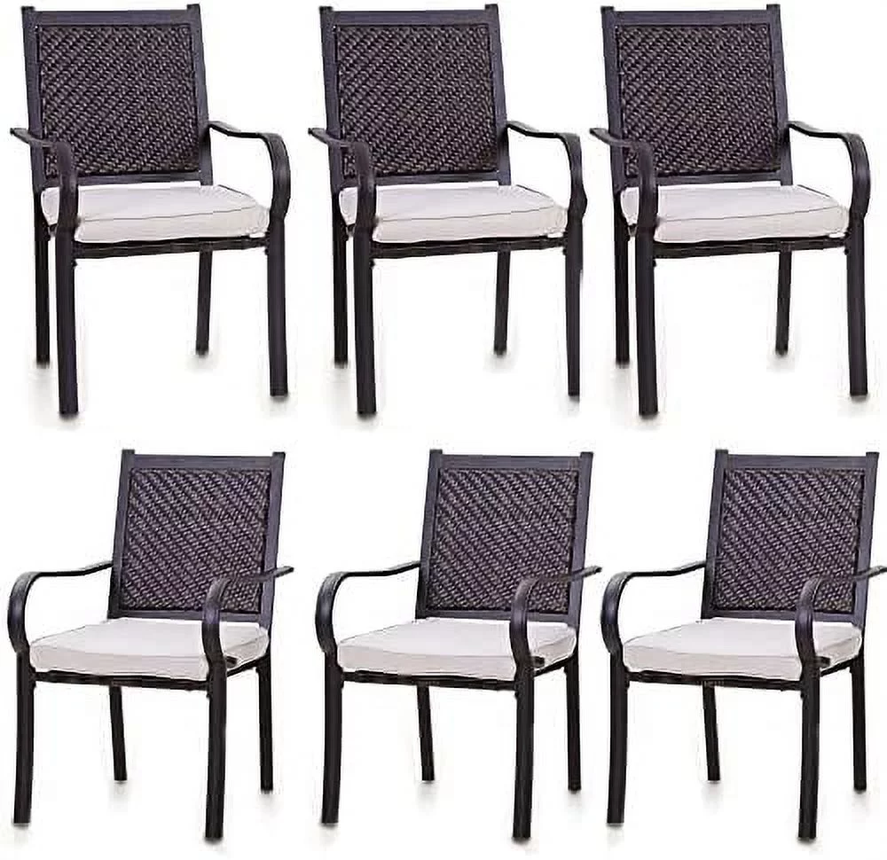 Outdoor Rattan Dining Chairs Set Of 6, Wicker Chairs With Removable Cushions & Metal Frame, For Patio, Deck, Yard, Porch