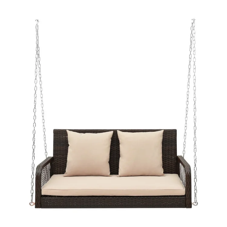 Wicker Porch Swing for 2 with Cushions - 29.0 - Relax in style and comfort in your backyard or garden!