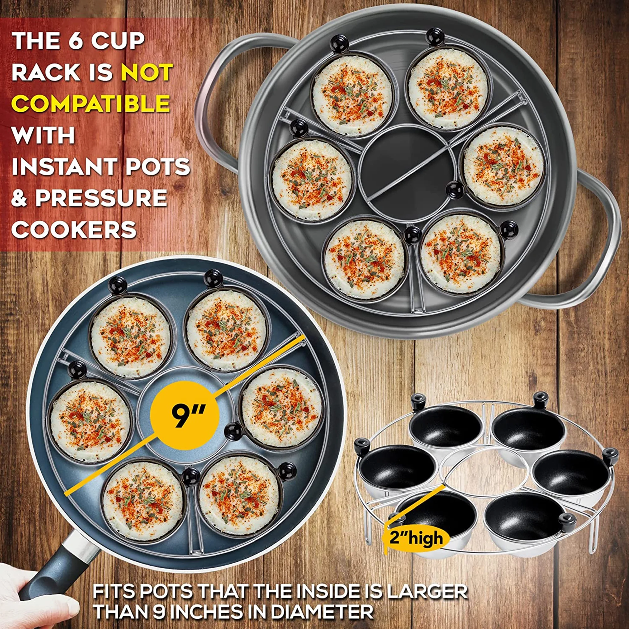 Eggssentials Egg Poacher Cups Insert Stainless Steel Poached Egg Maker, 6 Cups