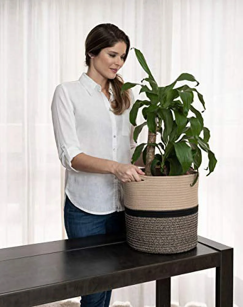 2-Pack Stylish OrganiHaus Cotton Rope Planter Baskets for Indoor Plants | Storage Baskets for Crafts, Toys, Towels and More. Choose from 16 Exciting Styles (12x12 & 10x10 - Mixed Brown and Black)
