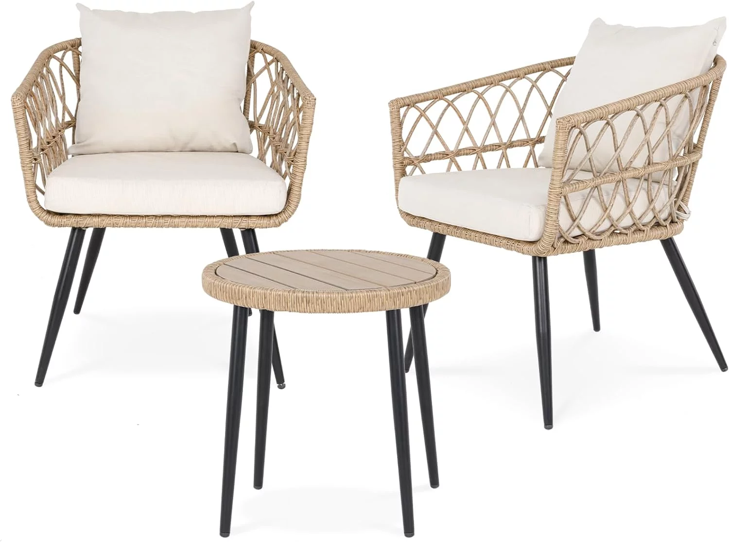 Idzo Pierre Wicker Patio Table And Chairs Set of 2 with Premium Olefin Fabric Soft Cushions