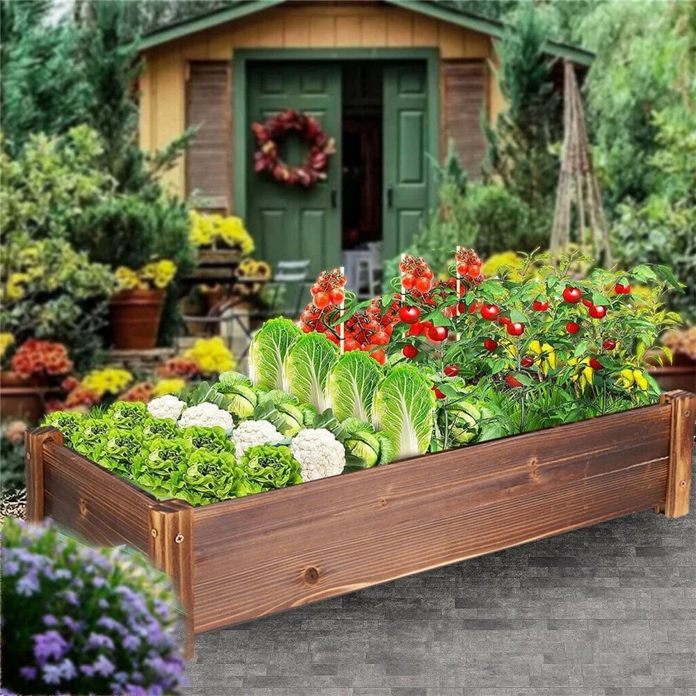 Large Raised Garden Bed Pine Wood Planter Box Kit Big Volum Herbs Growing Box for Outdoor Vegetables Herbs Flowers