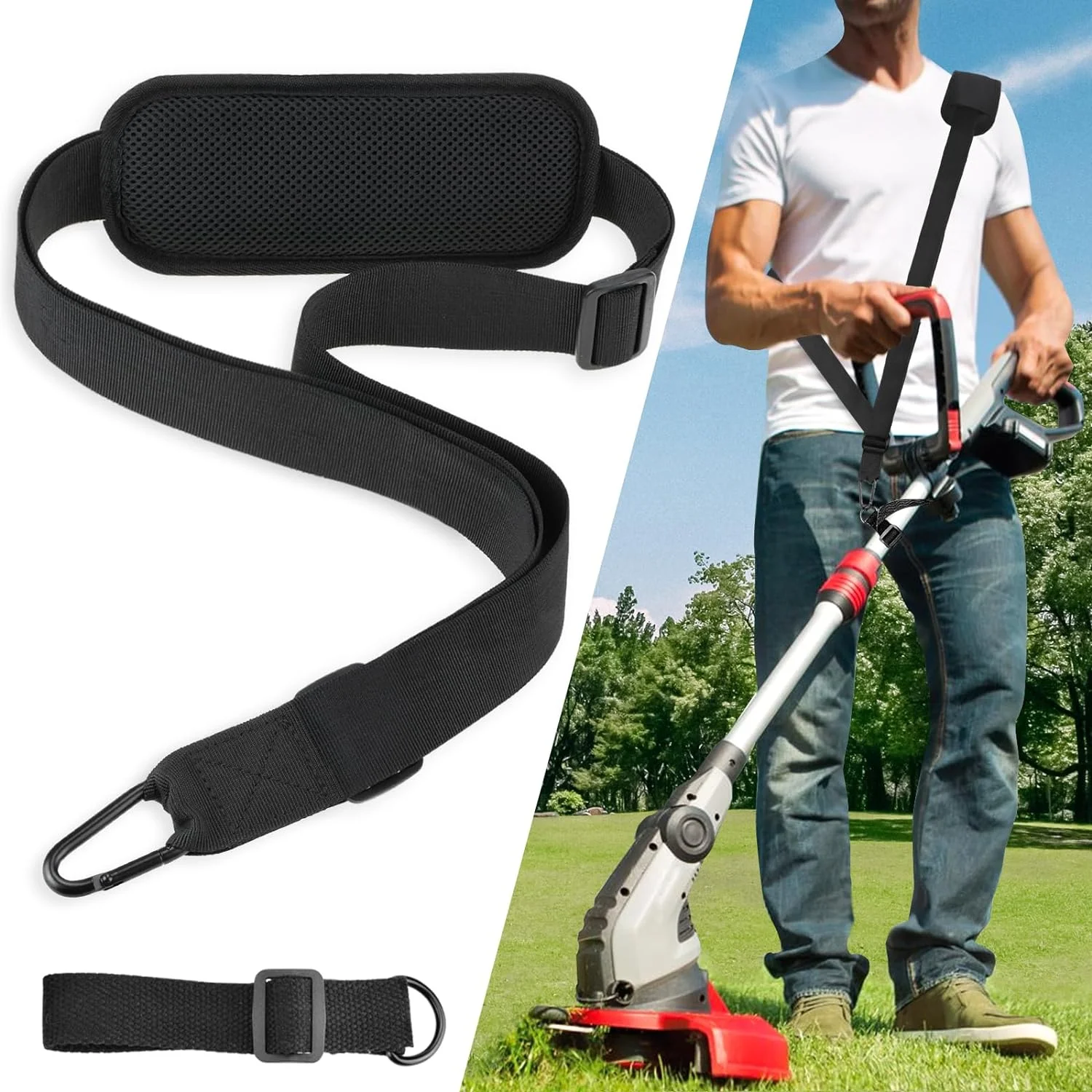 Weed Eater Strap Weed Trimmer Shoulder Strap Weed Wacker Harness for EGO Stihl String Trimmer Leaf Blower - Upgraded Stainless Steel Clip