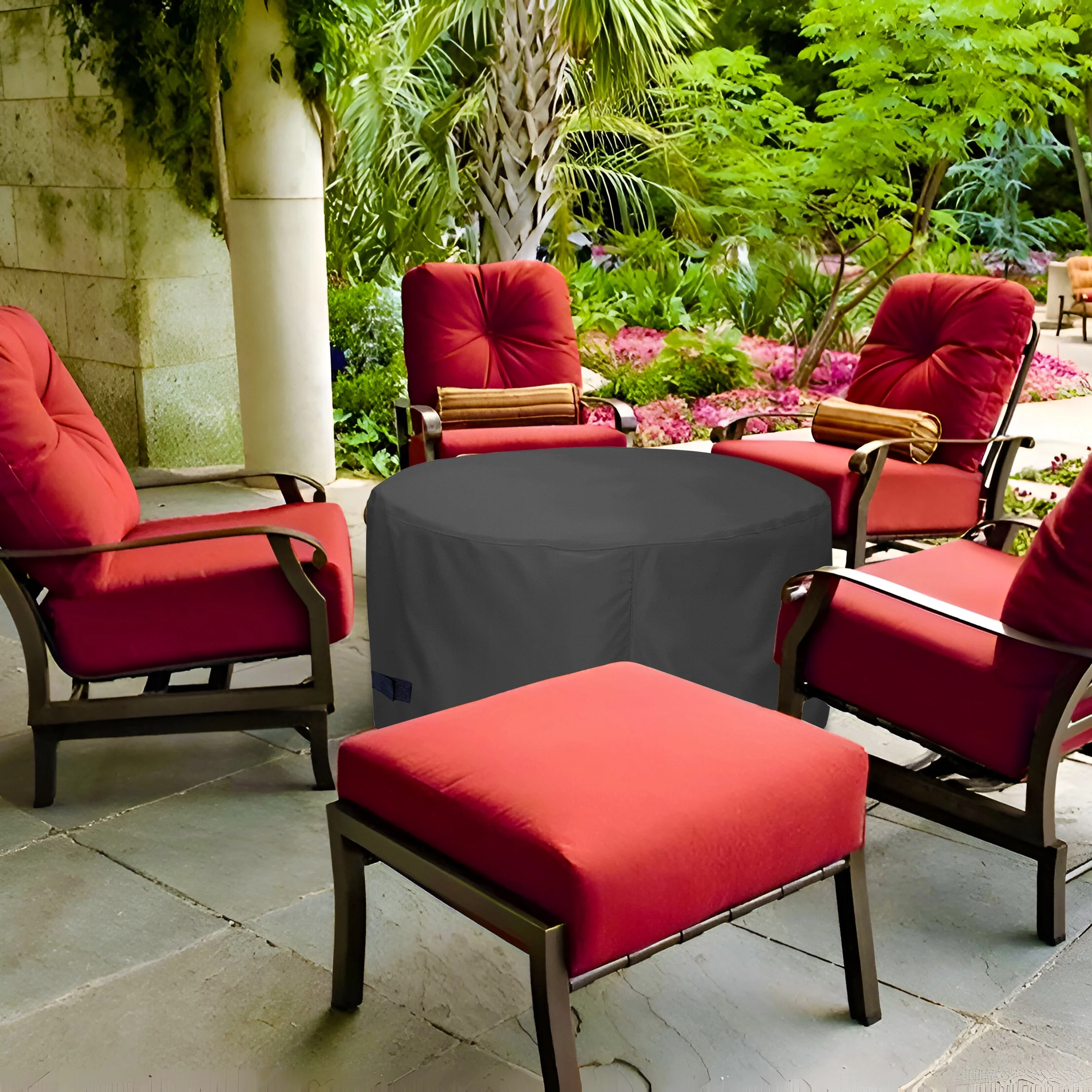 Quickflame Firepit Cover Round 36 inch, Firetable Cover Round, Patio Table Cover Rround, Black