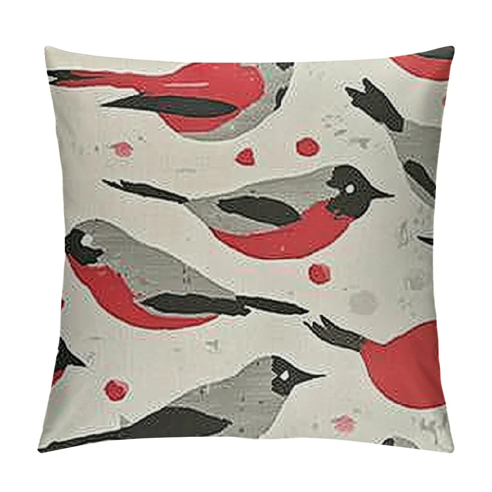 Pingxixi Pillow Cover Decorative Linen Square Pillowcase Color Graphic Blue Birds On Beautiful Pattern Snow Tree Willow Yellow Gray White Garden Cozy Cushion Case for Chair Couch Bench White