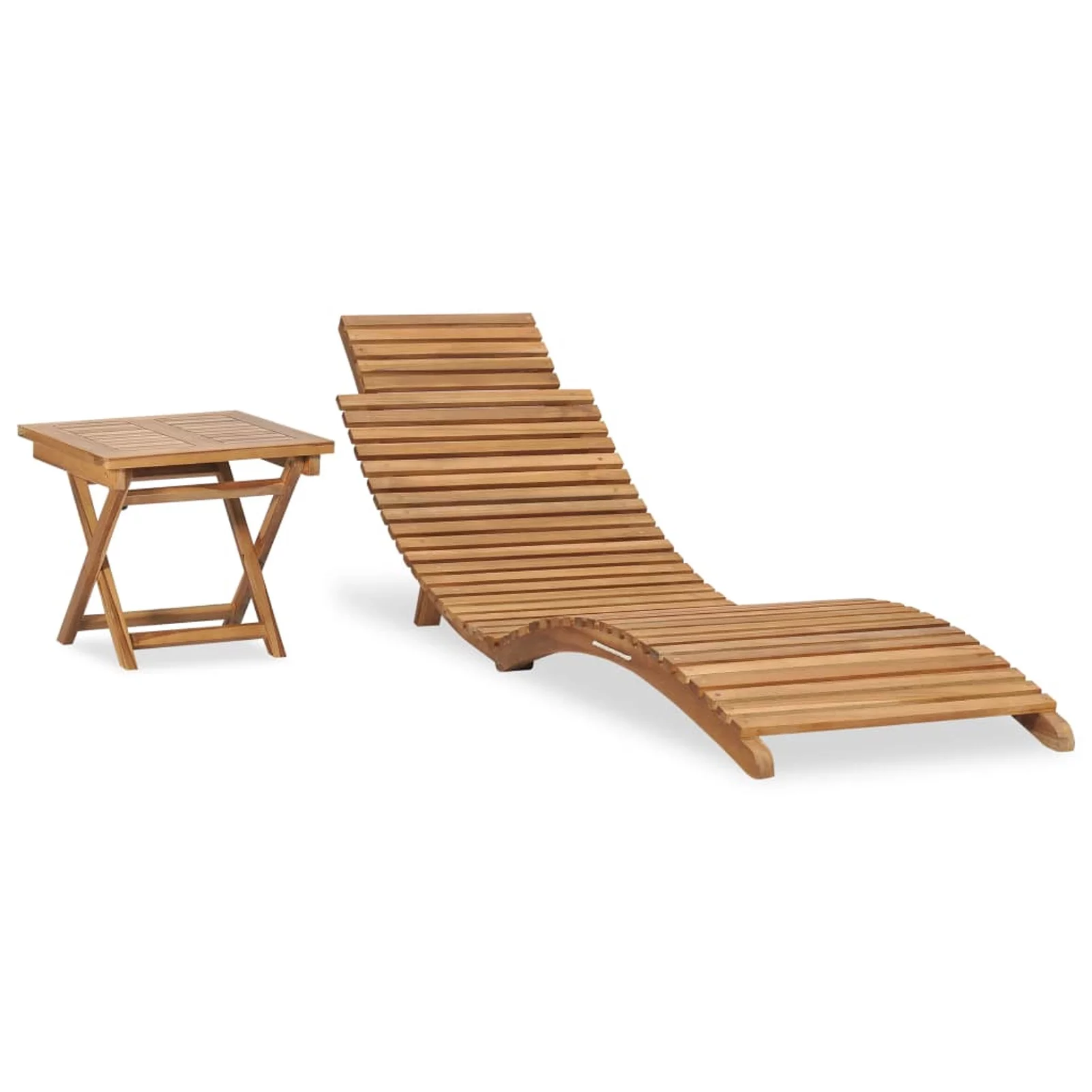 Carevas Folding Sun Lounger with Table Solid Teak Wood