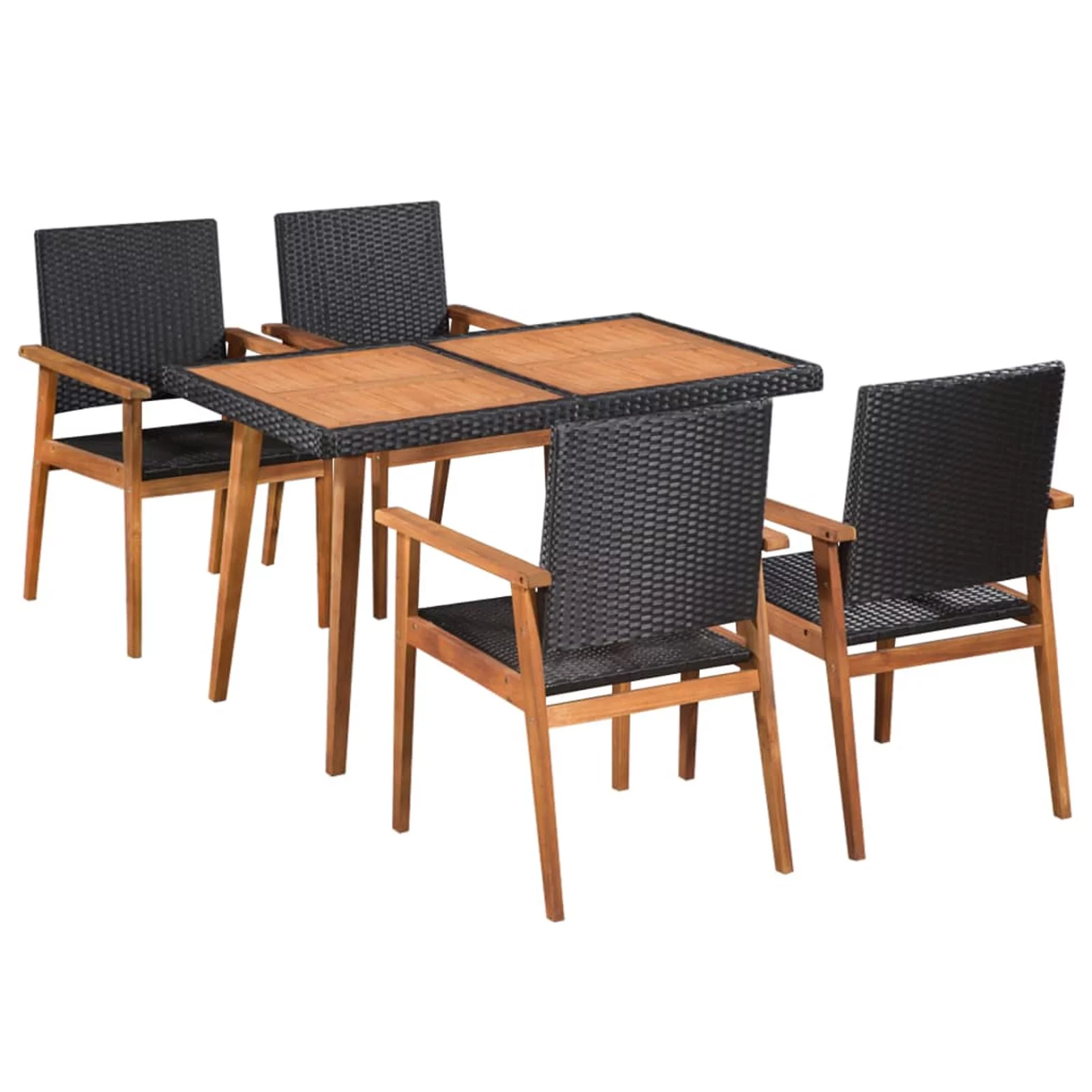 Carevas 5 Piece Patio Dining Set Poly Rattan Black and Brown