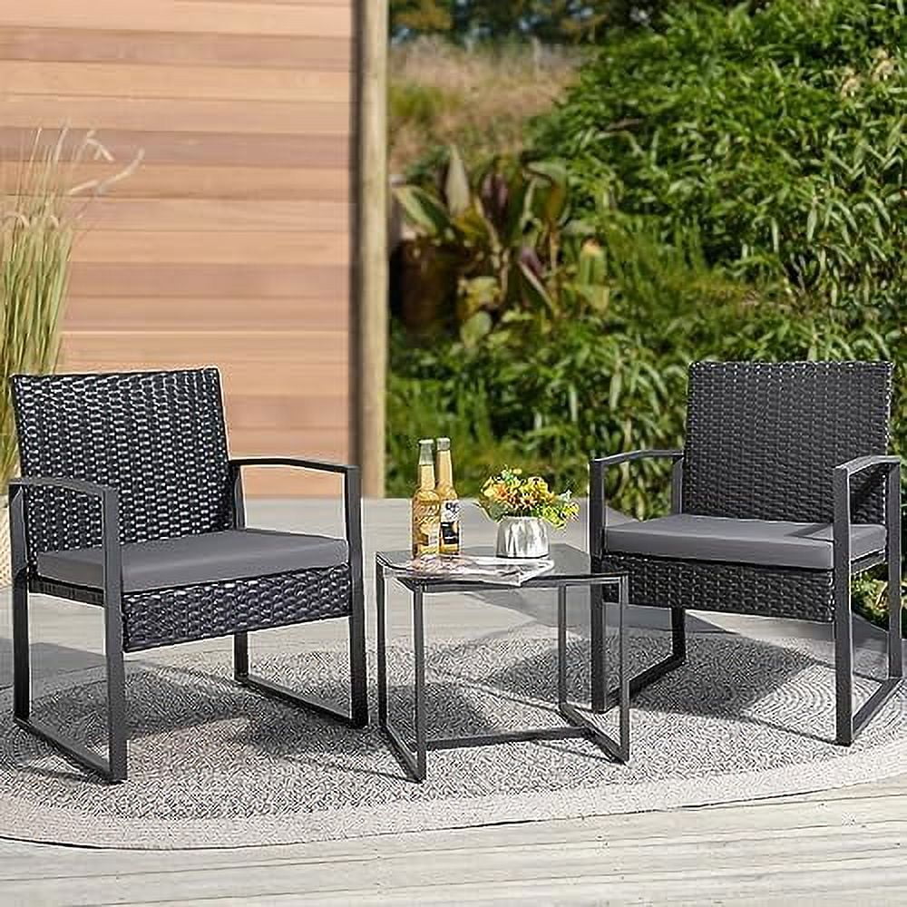 xrboomlife Patio  Sets 3 Pieces Outdoor Conversation Set with Coffee Table Patio Wicker Rattan Chairs Set Bistro Sets for Garden  Yard  Lawn  and Balcony (Gray)