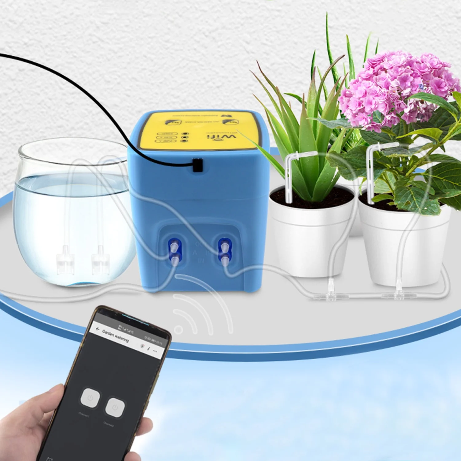 Intelligent WIFI Mobile APP Controlled Double Controller Garden Drip Irrigation Device for Automatic Watering System with Smart Features