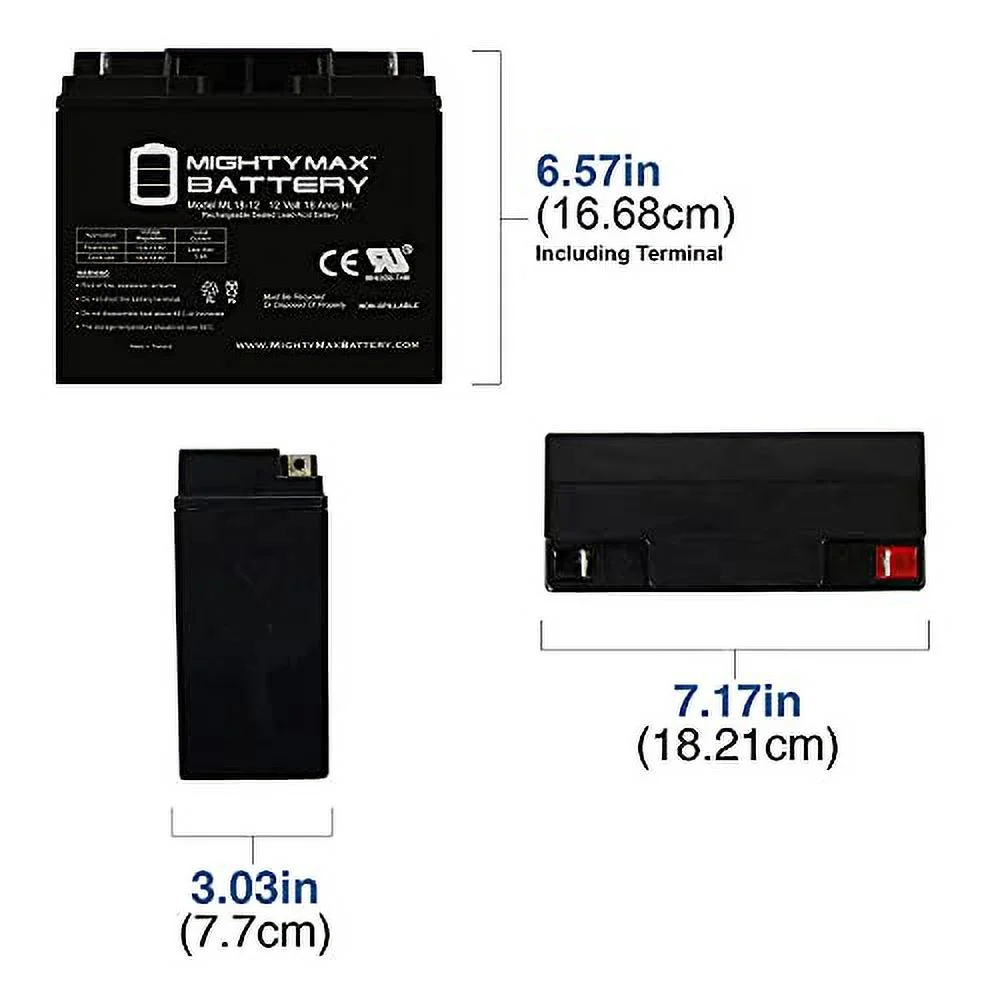 ML18-12 - 12 Volt 18 AH, Nut and Bolt (NB) Terminal, Rechargeable SLA AGM Battery