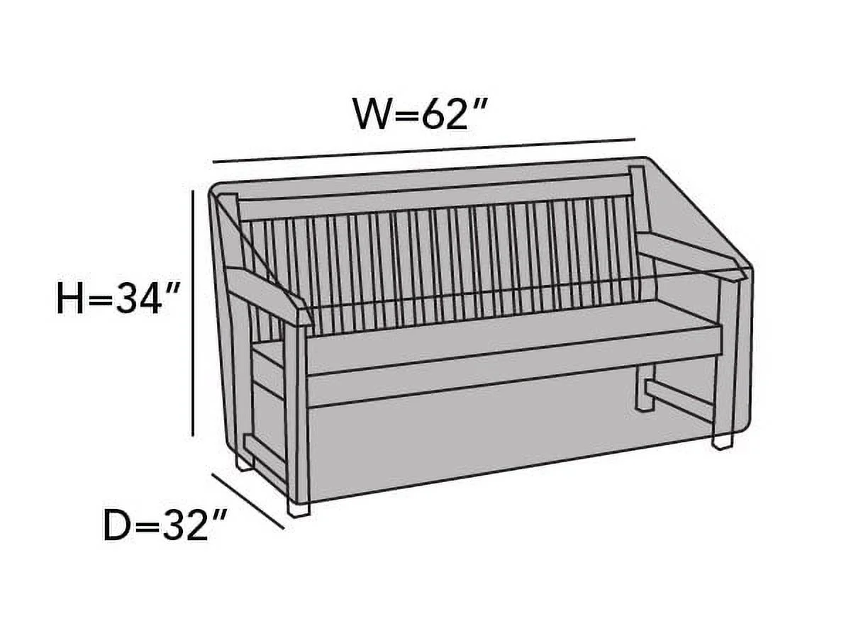 Covermates Outdoor Patio Bench Cover - Water Resistant Polyester, Drawcord Hem, Mesh Vents, Seating and Chair Covers, 62W x 32D x 34H, Charcoal