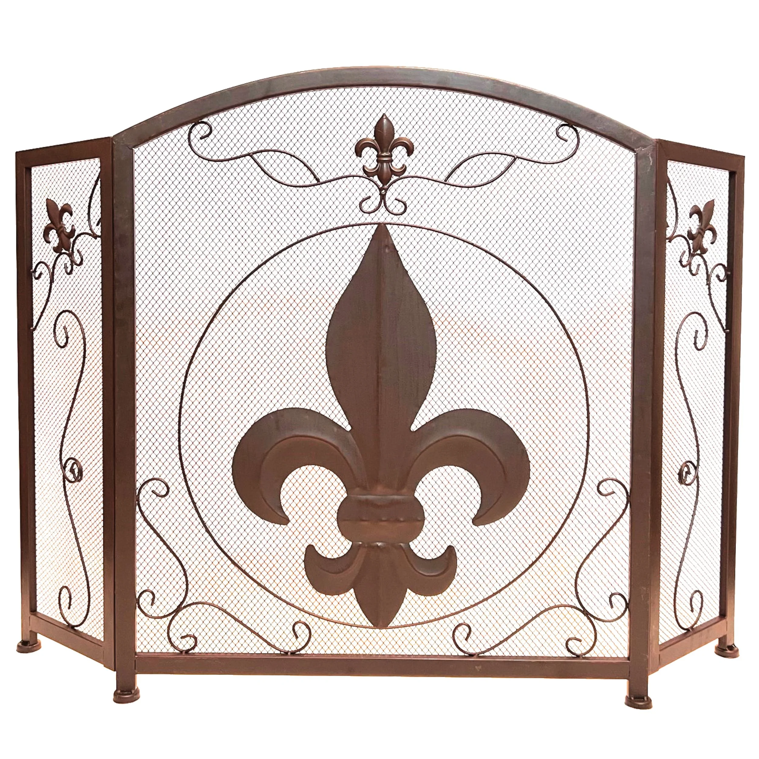 3-panel Foldable Fireplace Screen with Fleur De Lis Design
