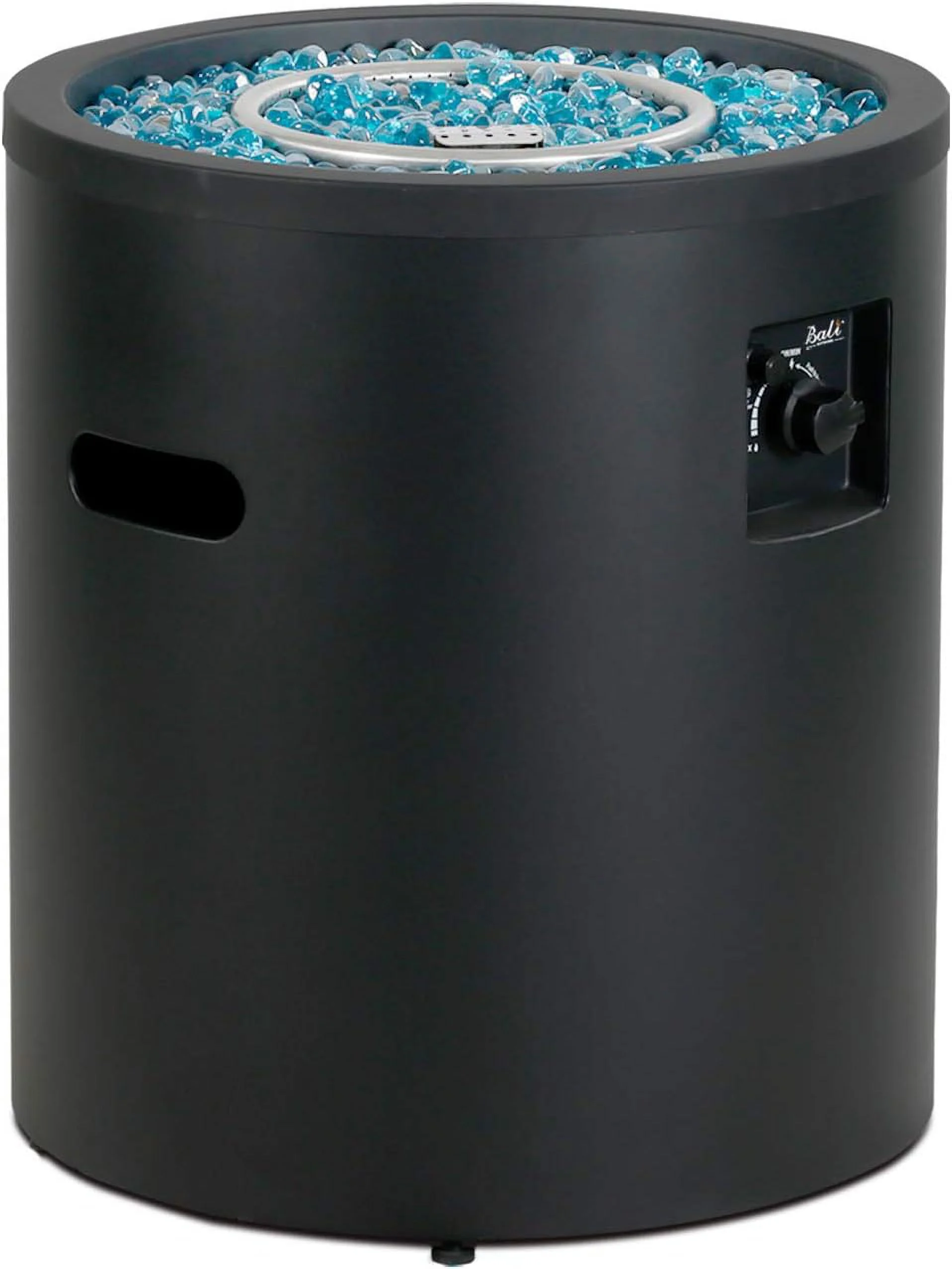 Gas Fire Pit Propane Fire Column, 23 Inch Cylinder Firepit, 50,000BTU Round Fire pits, Patio Fire Place W/ 22lb Blue Fire Glass, Black
