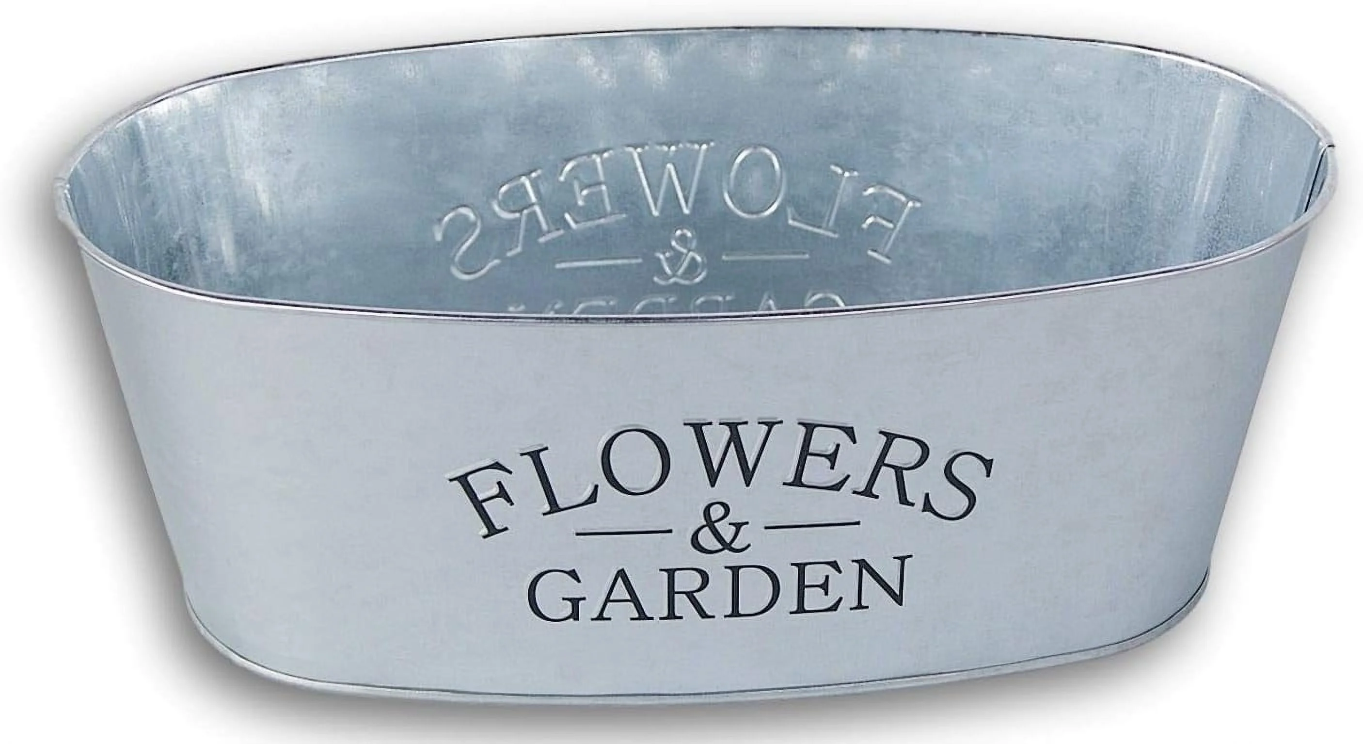 Mini Metal Farmhouse Oval Shaped Garden Planter Pail - ''Flowers & Garden'' - 10.5 X 4 Inches