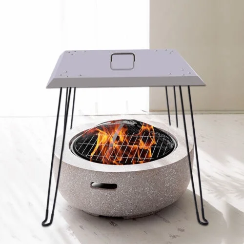 Outdoor Fire Pit Heat Deflector Cover Stainless Lid 24*24in w/Foldable Legs