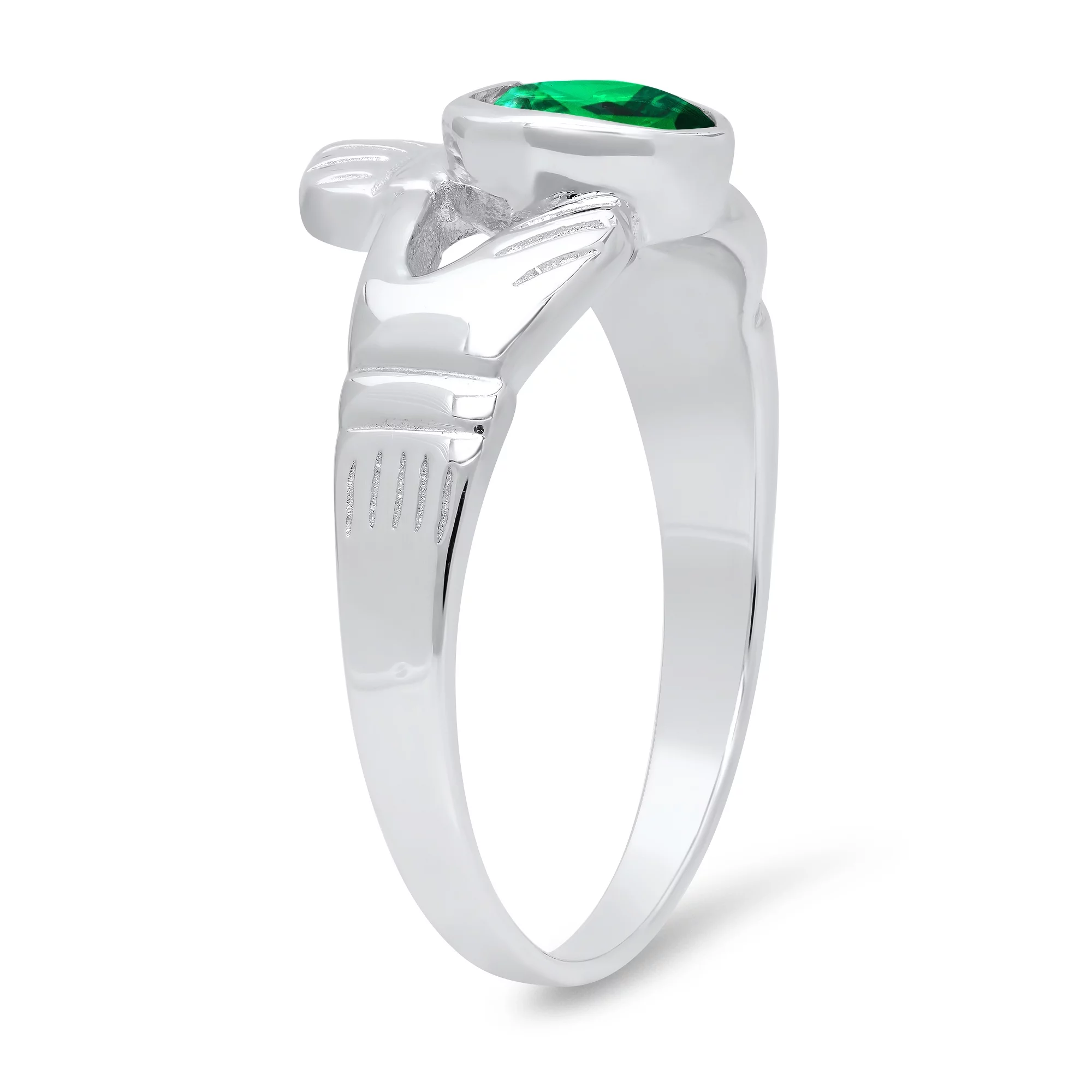 Sterling Silver Claddagh May Birthstone Emerald CZ Promise Ring 5 Made in Italy + Cleaning Cloth