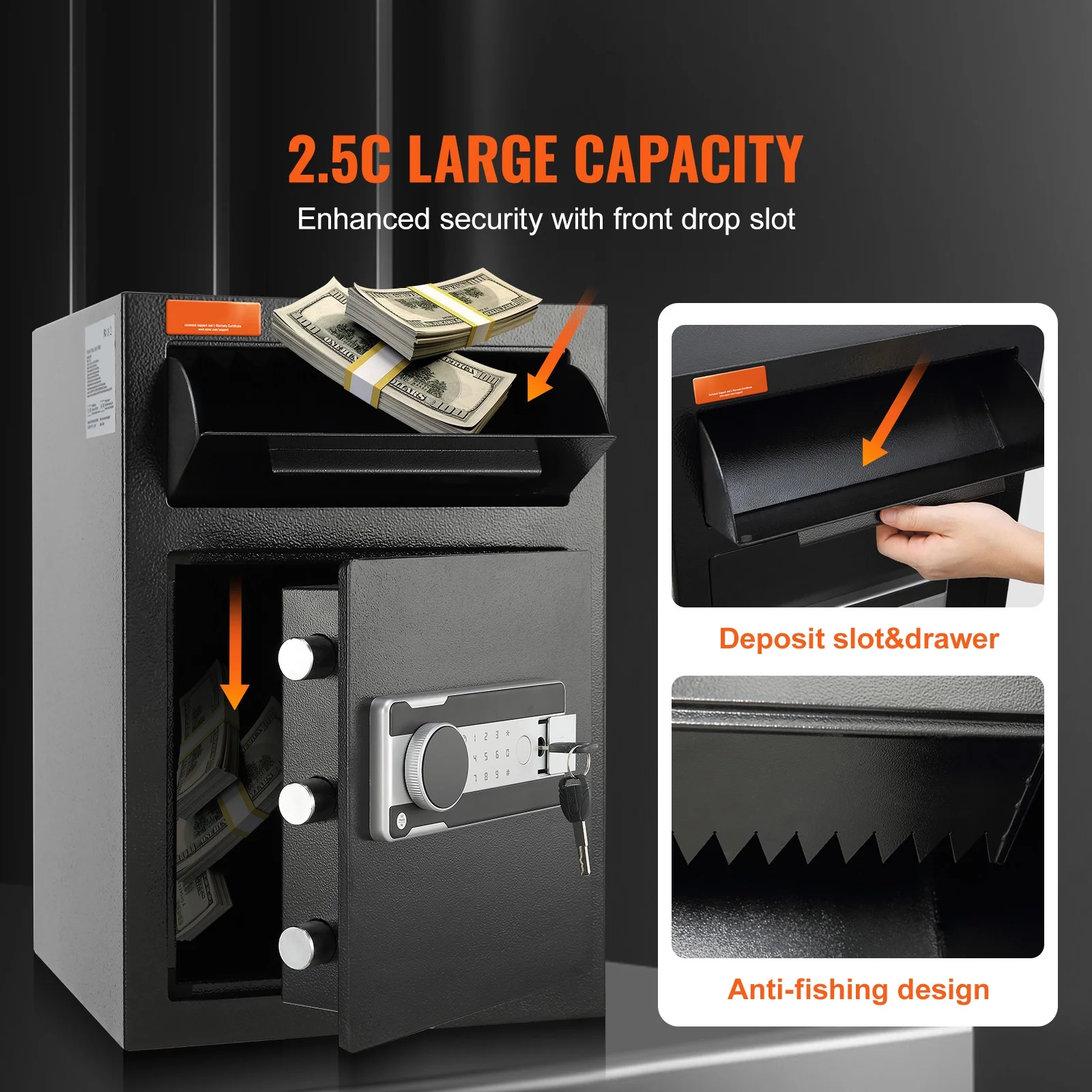 SKYSHALO 2.5 C with Drop Slot Passwords and Keys Depository Safe Deposit Safe