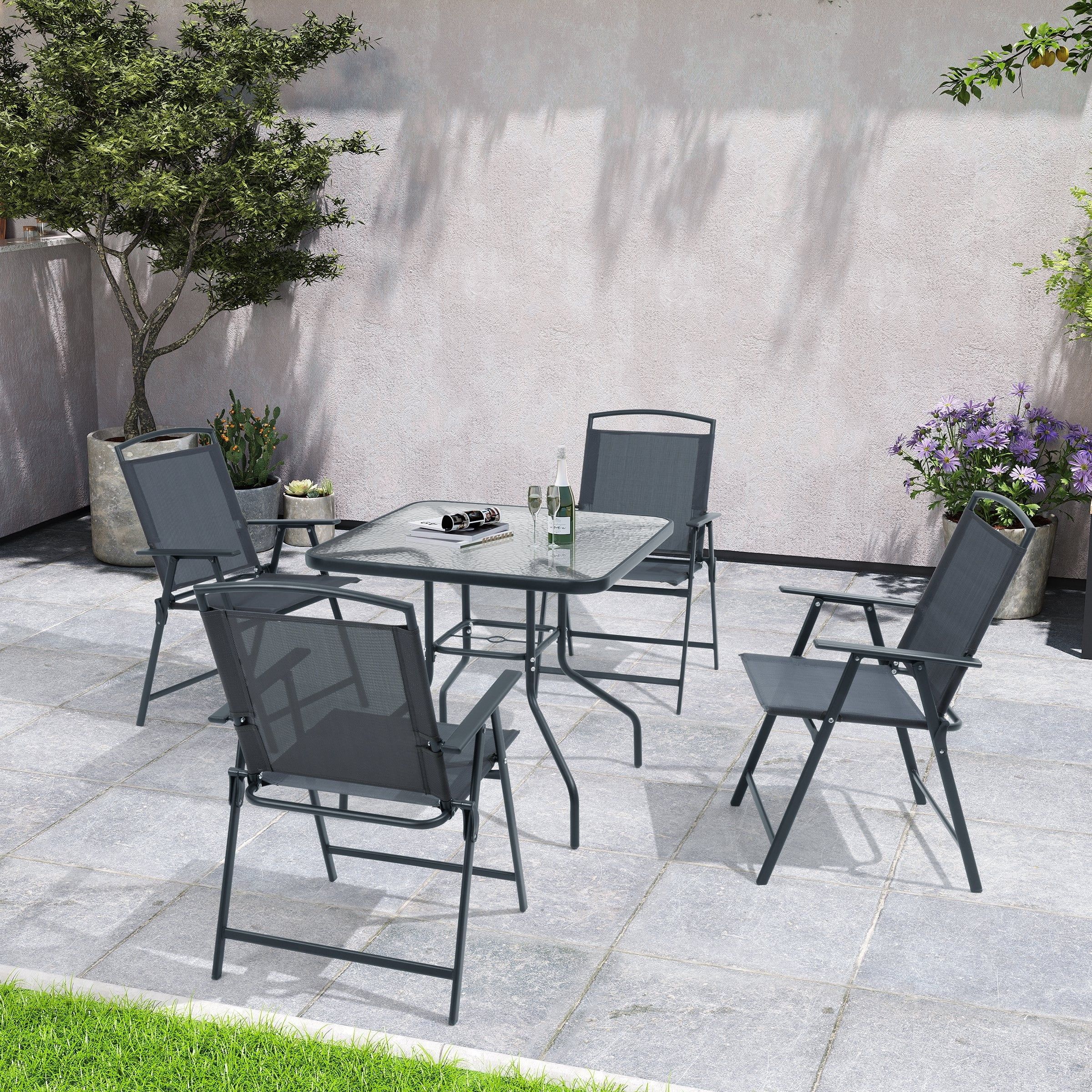 Crestlive Products Set of 4 Patio Folding Chairs 4-Pack Dining Chairs Grey