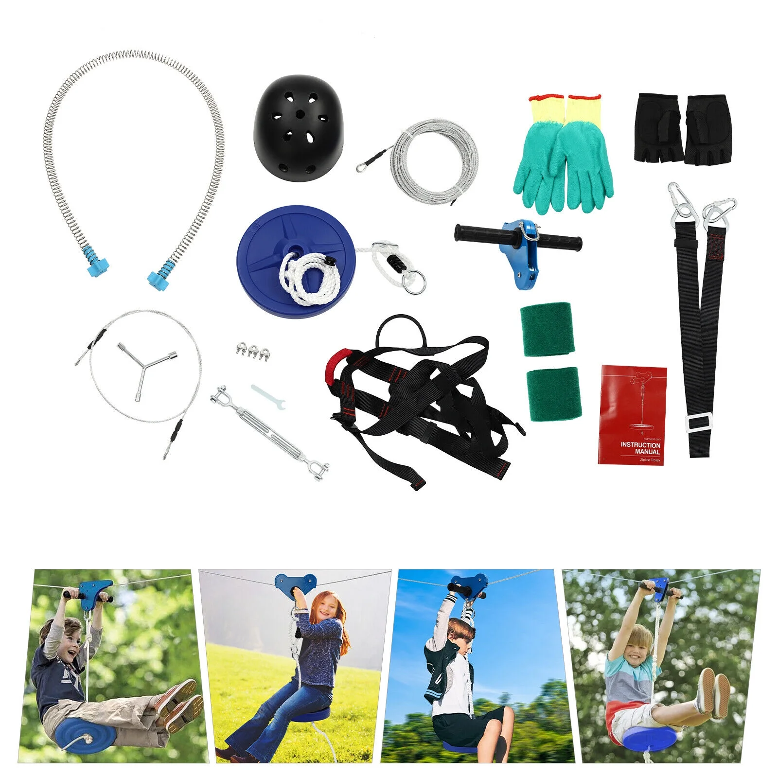 330lb 80Ft Zip Line Kit Kids Adult Zip Line Trolley Slackers Zip Lines+Seat State-of-the-art Kit