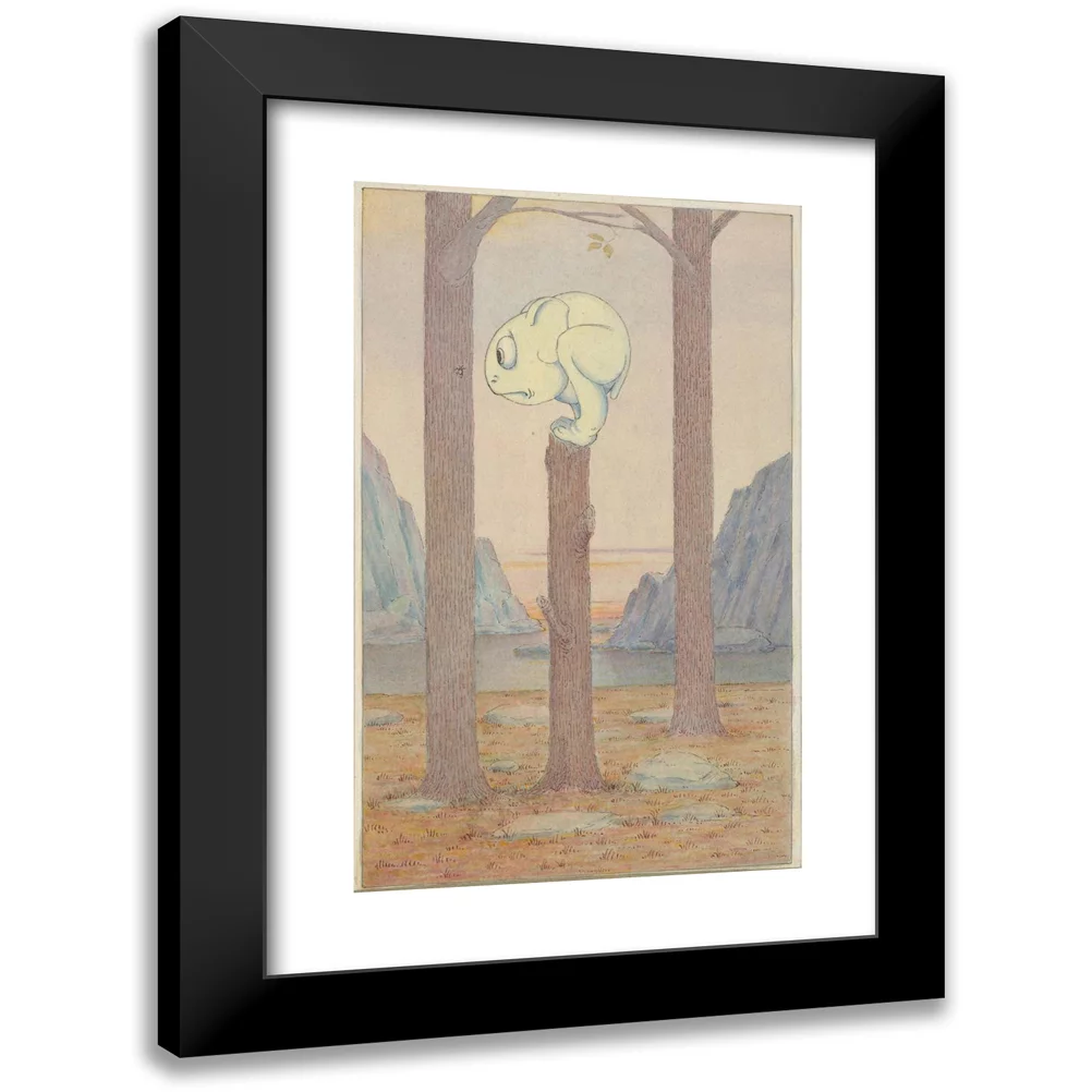 Herbert Crowley 11x14 Black Modern Framed Museum Art Print Titled - The ‘Wiggle Much’ Creature on a Tree Stump Looking at a Bug (circa 1910)