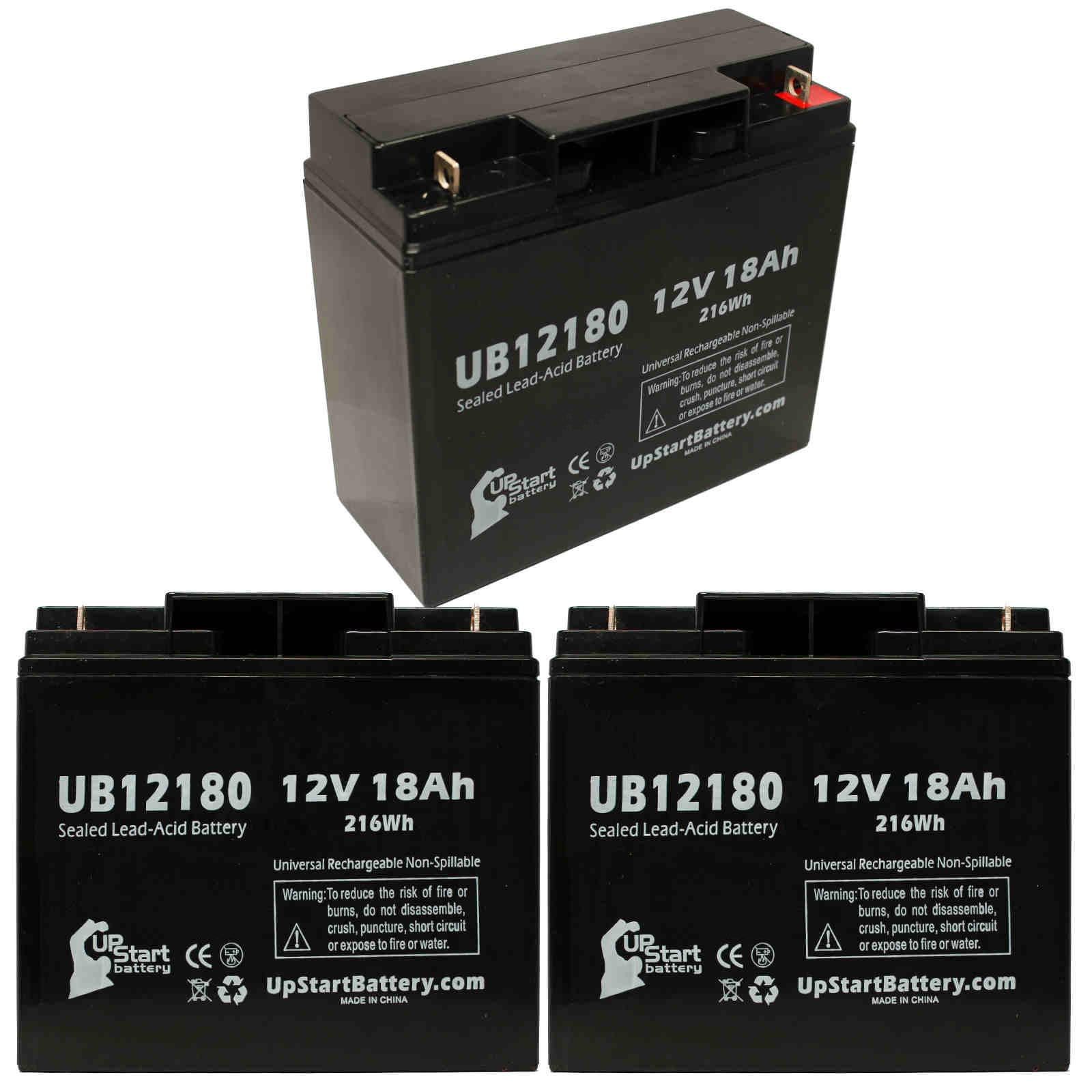 3x Pack - Compatible DR POWER EQUIPMENT 2001 Battery - Replacement UB12180 Universal Sealed Lead Acid Battery (12V, 18Ah, 18000mAh, T4 Terminal, AGM, SLA)