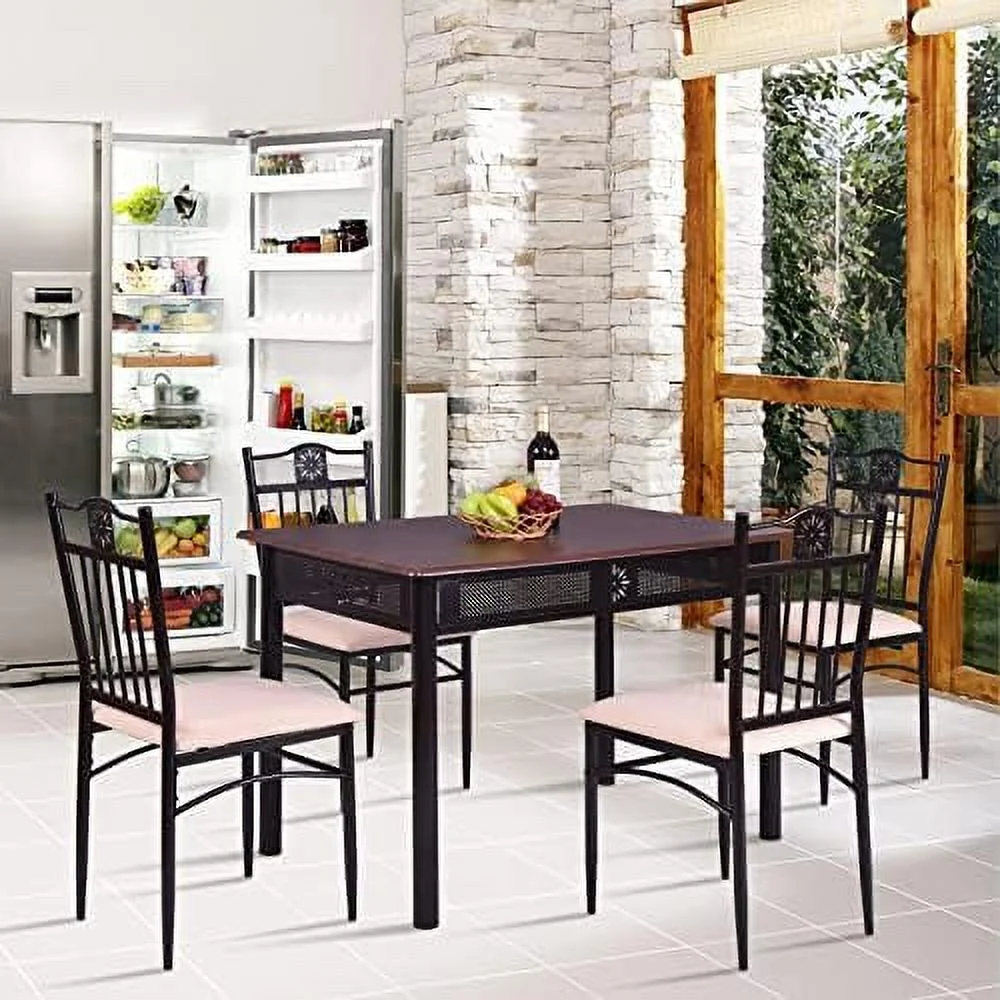 HBLUKDL 5 Pieces Dining Table Set  Modern Kitchen Table Set for 4 Person  42\u201D Rectangular Table w/ 4 Upholstered Chairs  Bistro Table Set for Home  Coffee Shop & Restaurant (Brow