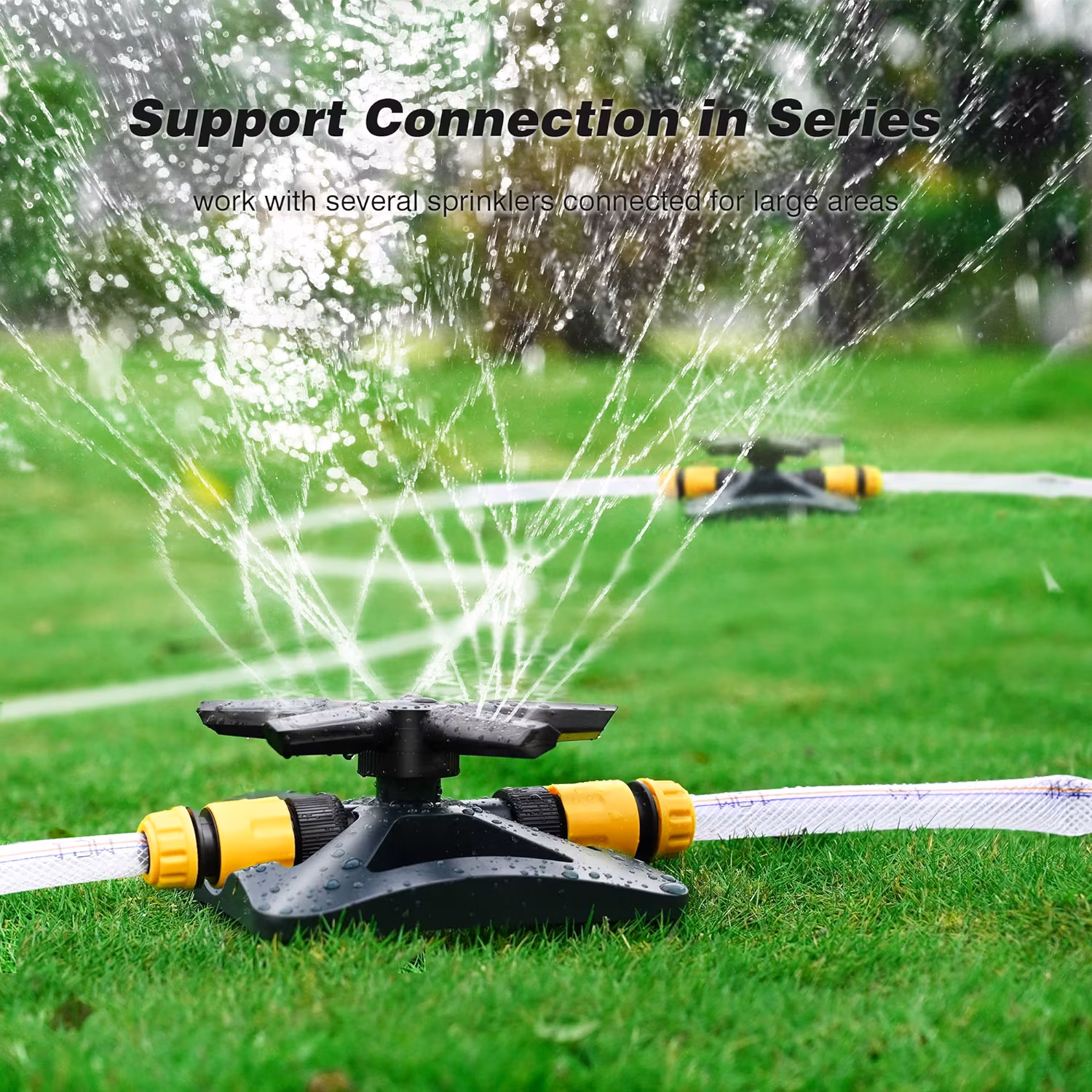Garden Sprinkler, Automatic Lawn Water Sprinkler 360 Degree 5 Arm Rotating Sprinkler System, Leak Free Design, Hose Easy to Connect