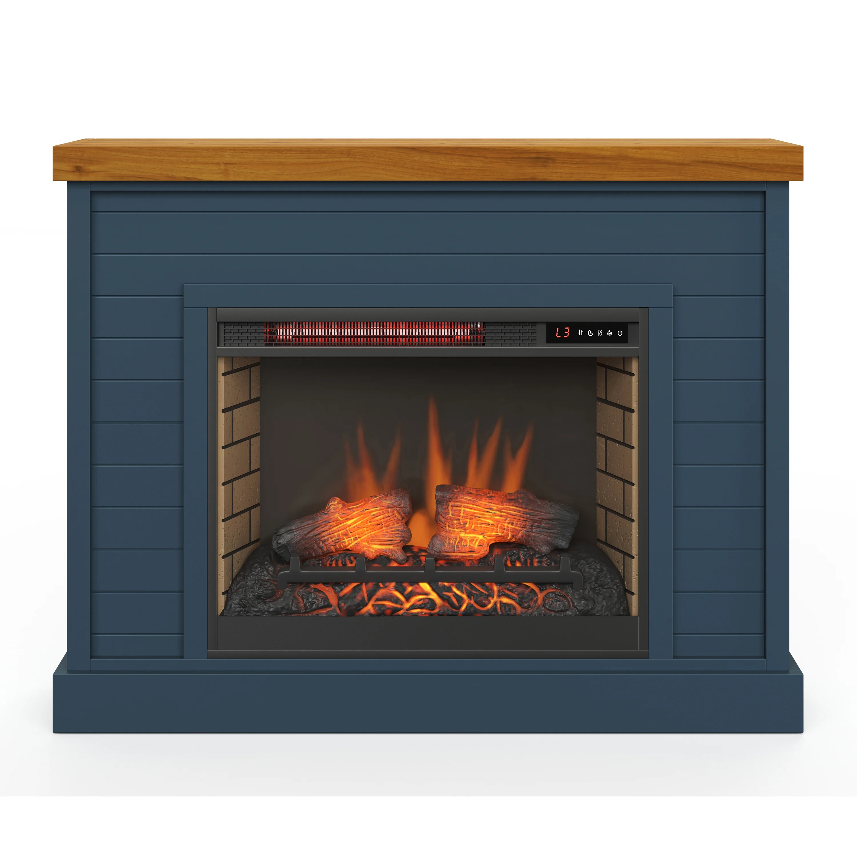 DeeHome Bridgevine Home Washington 48 inch Fireplace with Mantel, Blue Denim and Whiskey Finish
