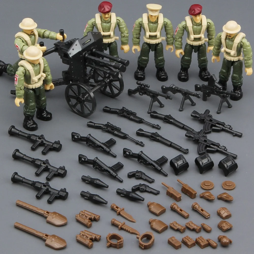 6pcs/1set Armed Military Figures Building Blocks Playset with Weapons, Removable Armed Battle Figure Set Building Toys