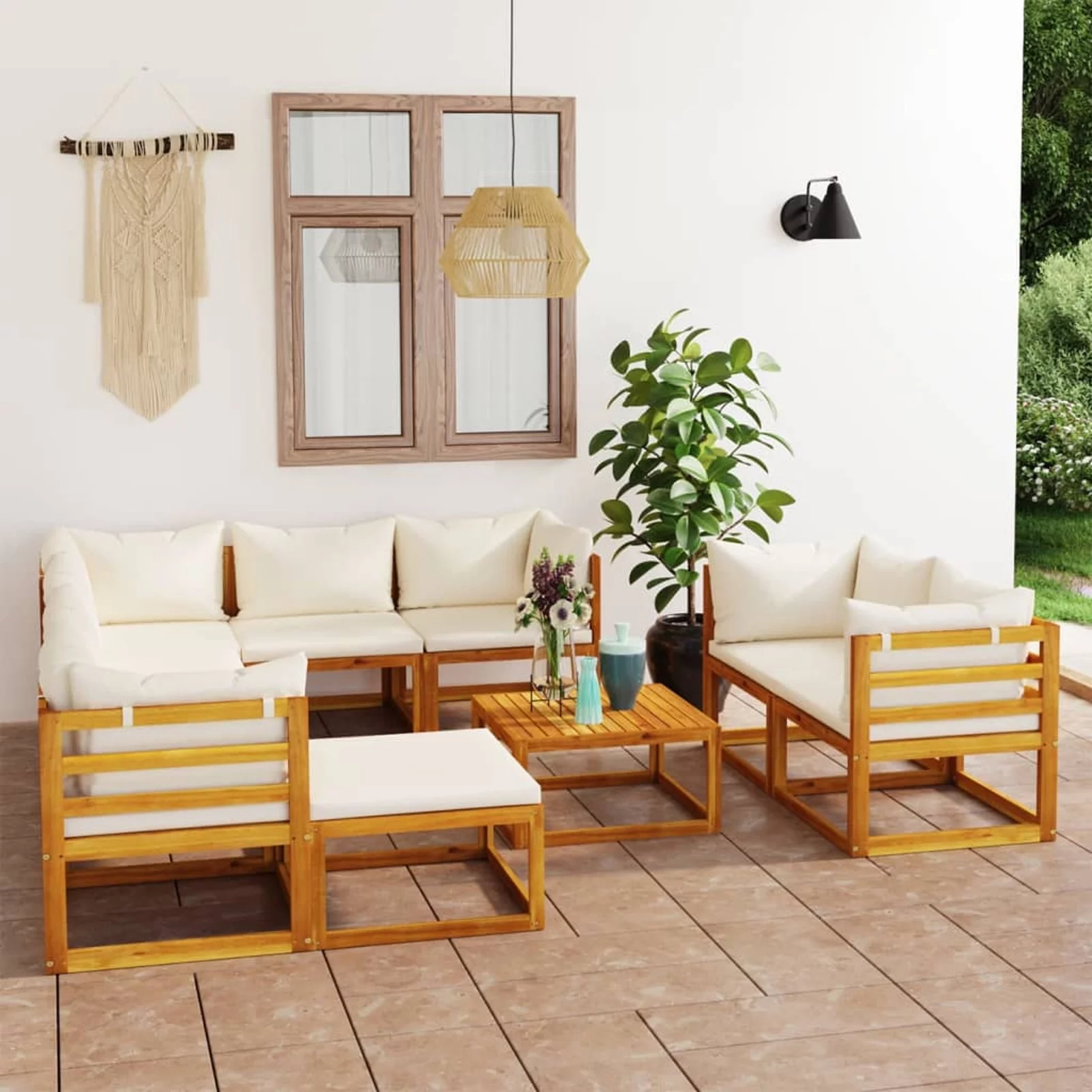 Carevas 10 Piece Patio Set with Cushion Solid Acacia Wood