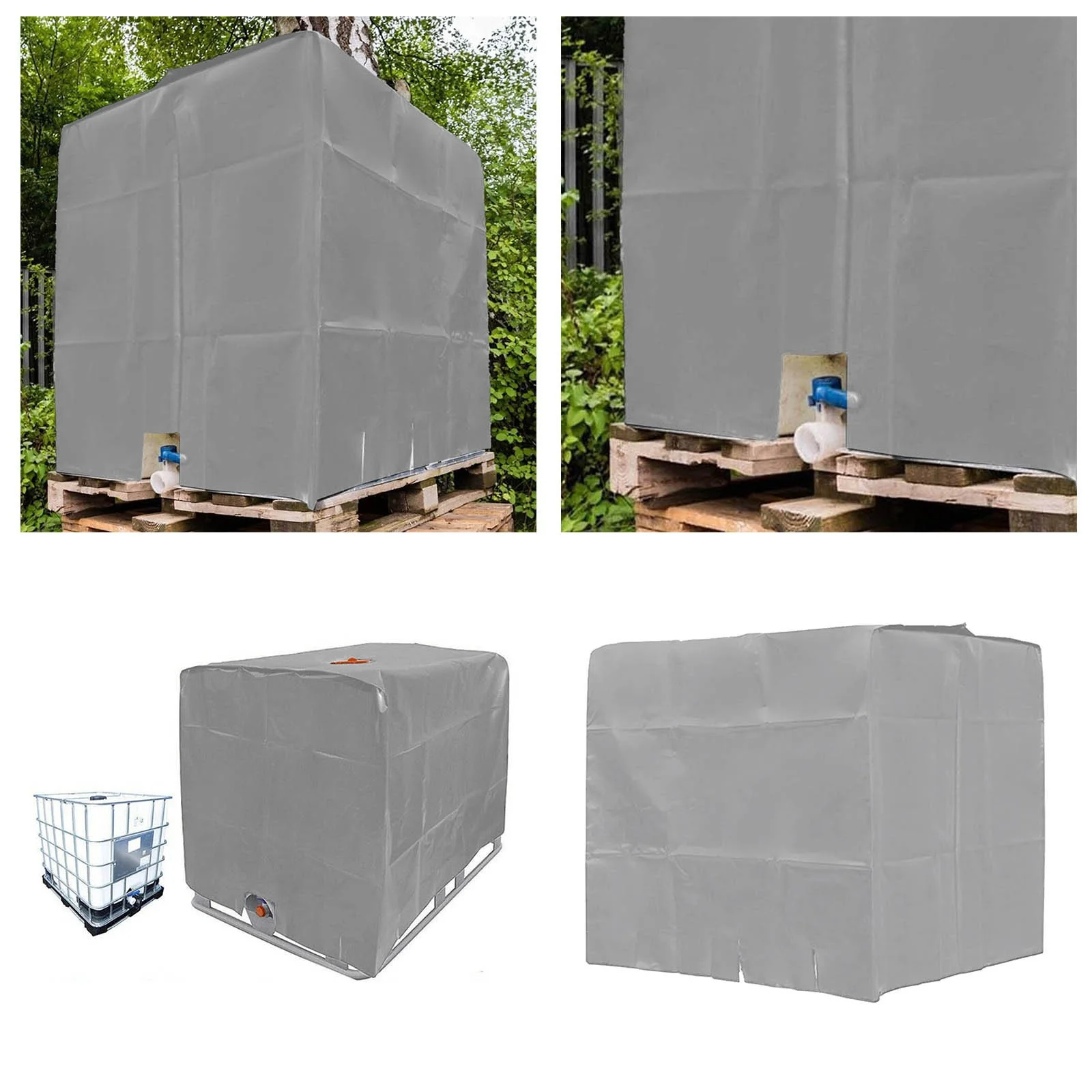 Replio 1000l Tank IBC Rain Water Tank Sun Tank And Cover Cloth 116 X 100 X 120 Cm Silver Gray