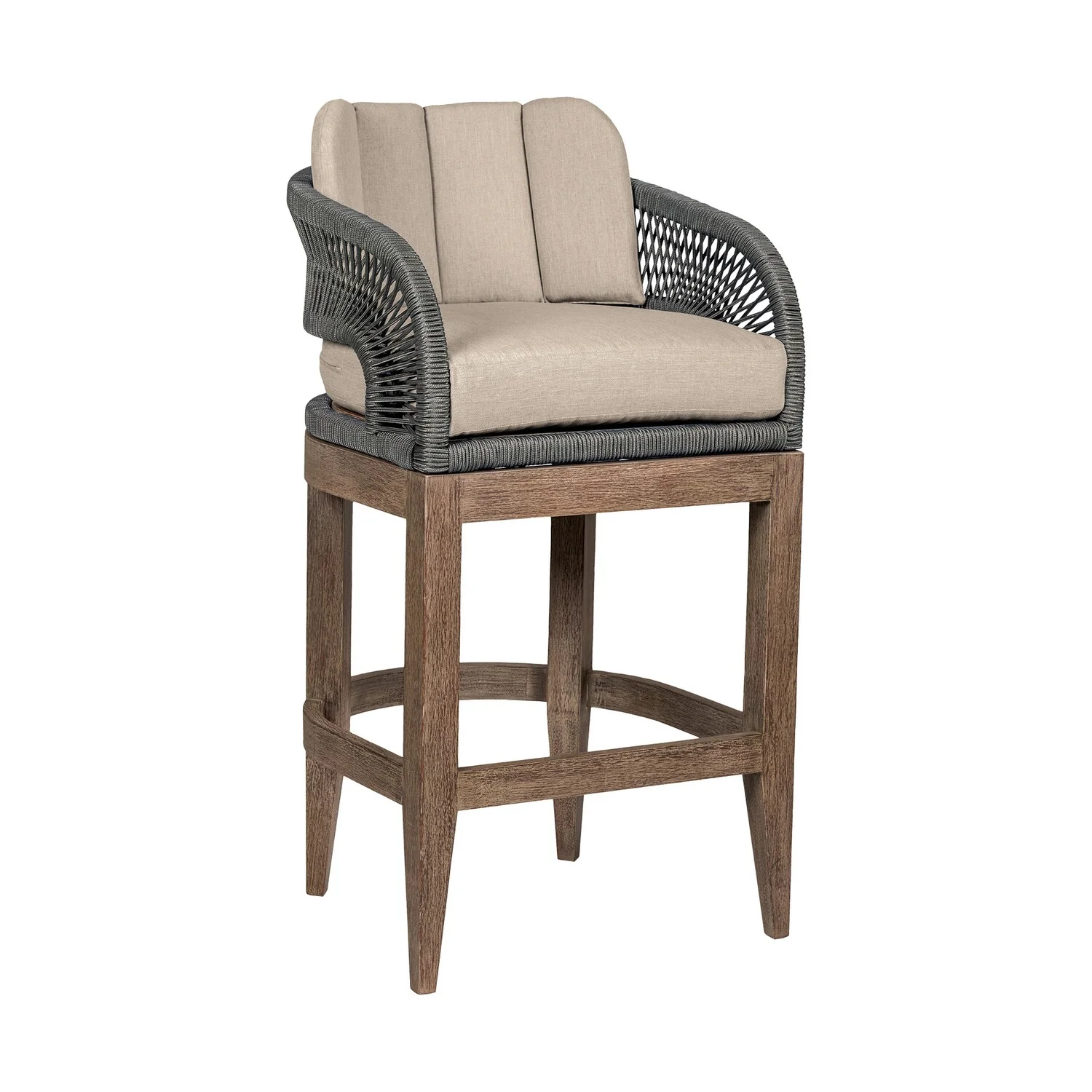 Benjara Kimi 26 Inch Outdoor Patio Counter Stool Chair, Olefin and Gray Woven Rope
