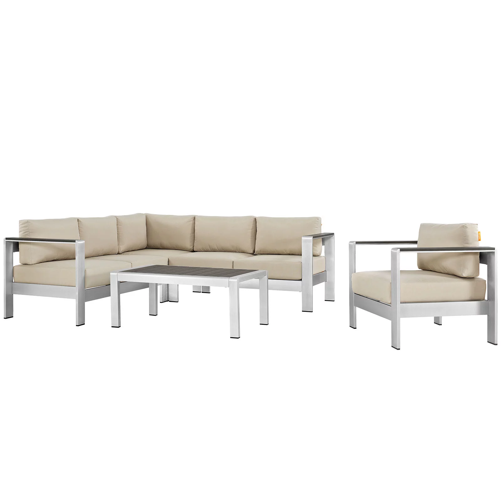 Modern Contemporary Urban Design Outdoor Patio Balcony Five PCS Sectional Sofa Set, Beige, Aluminum