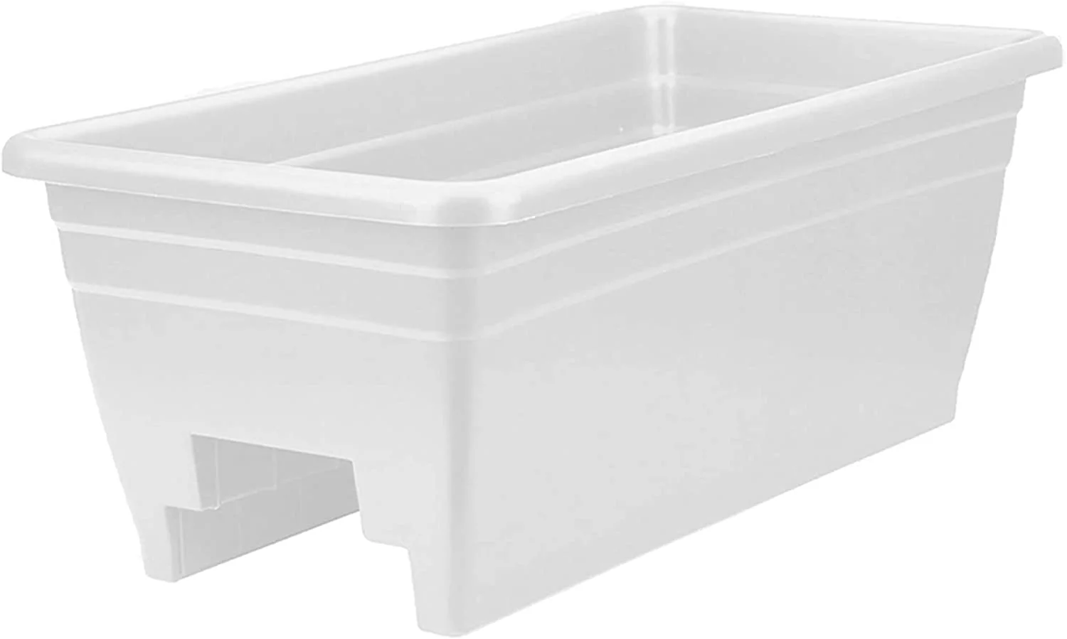 24 Inch Wide Heavy Duty Plastic Deck Rail Mounted Garden Flower Planter Boxes with Removable Drainage Plugs, White (2 Pack)