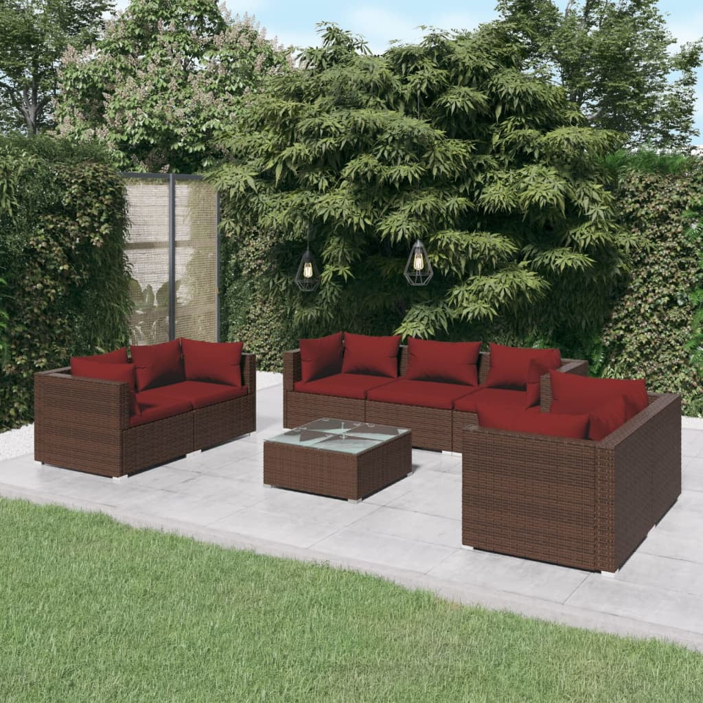 Anself 8 Piece Patio Set with Cushions Poly Rattan Brown