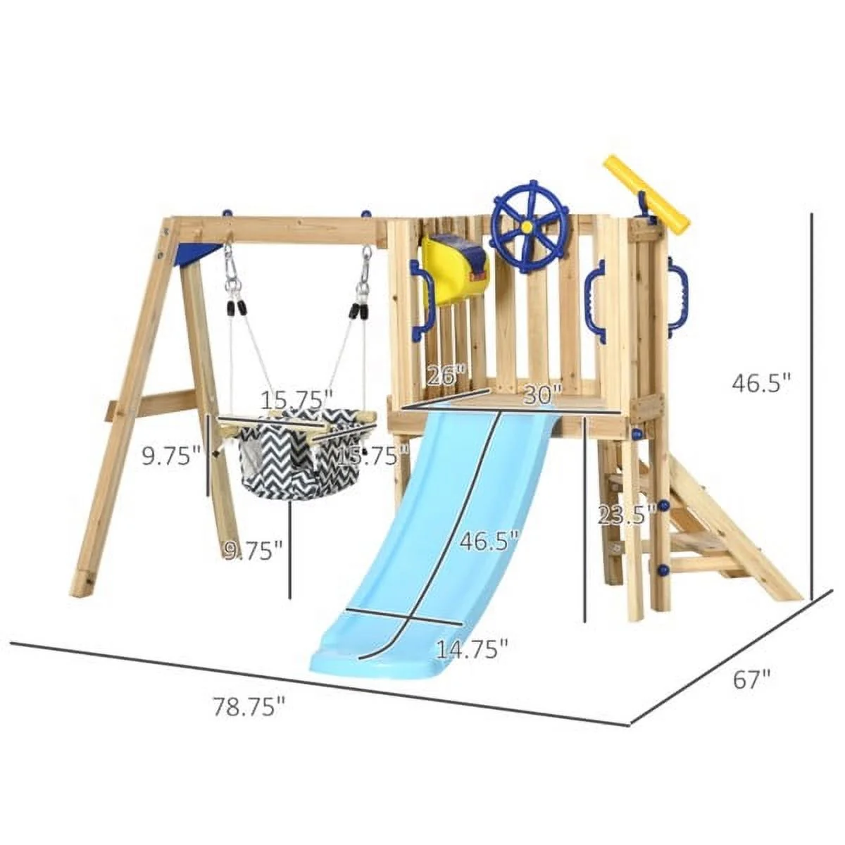 Fithood Wooden Swing Set Toddler Slide