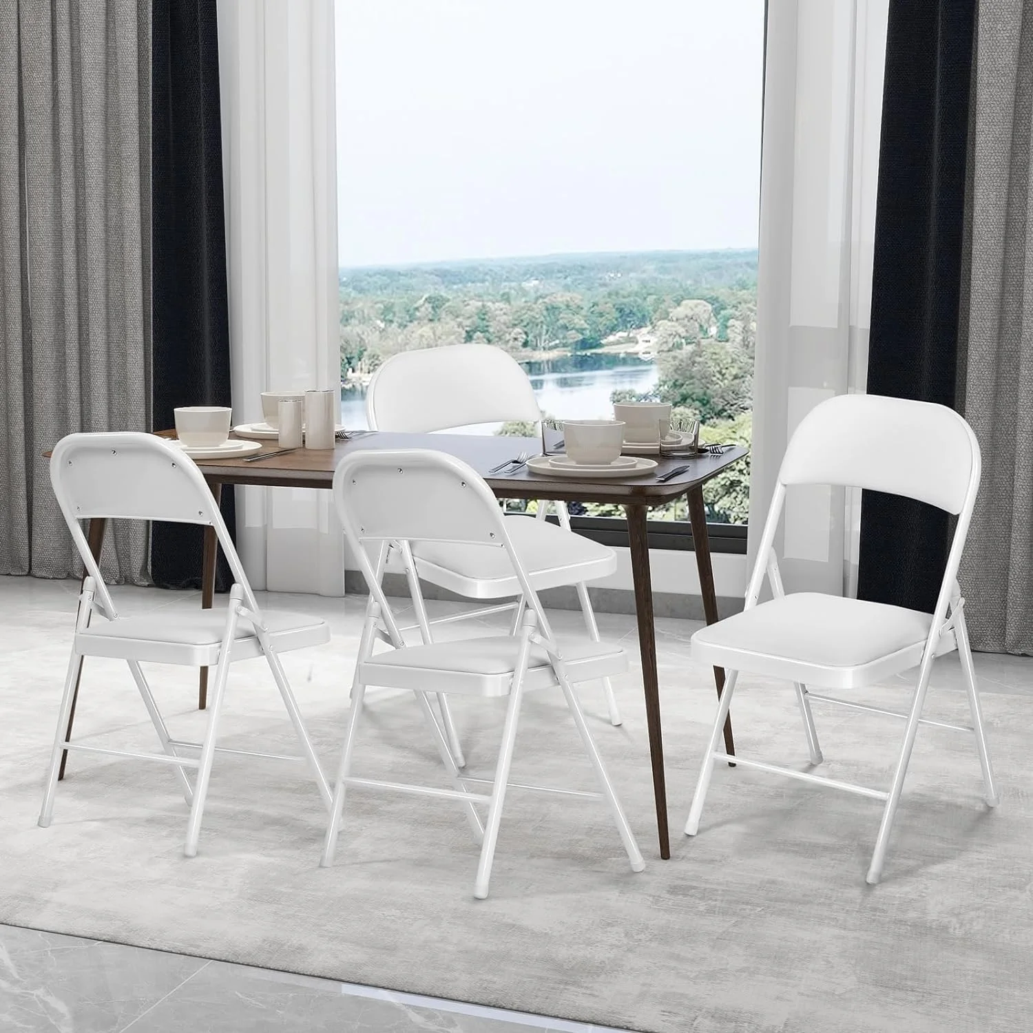 CHIDSL TUIONMJ 6 Pack TUIONMJ - Fabric Metal Foldable Chairs Set with Padded Seats  Padded TUIONMJ for Parties Meeting Outdoor and Indoor Events  Set of 6 (Black  6 Pack)