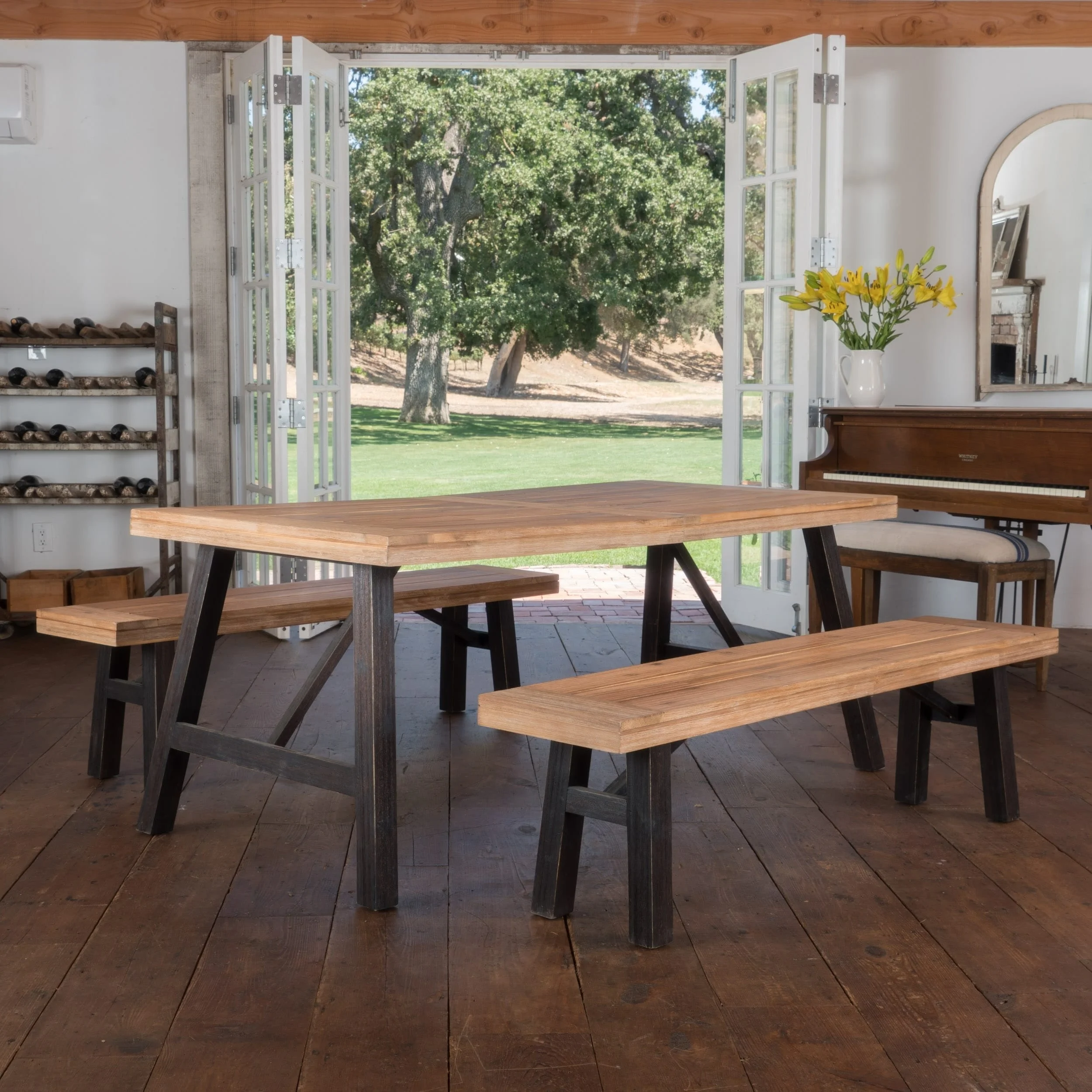 Christopher Knight Home Cottage 3-piece Acacia Wood Picnic Dining Set by  Natural + Brushed Grey Brushed