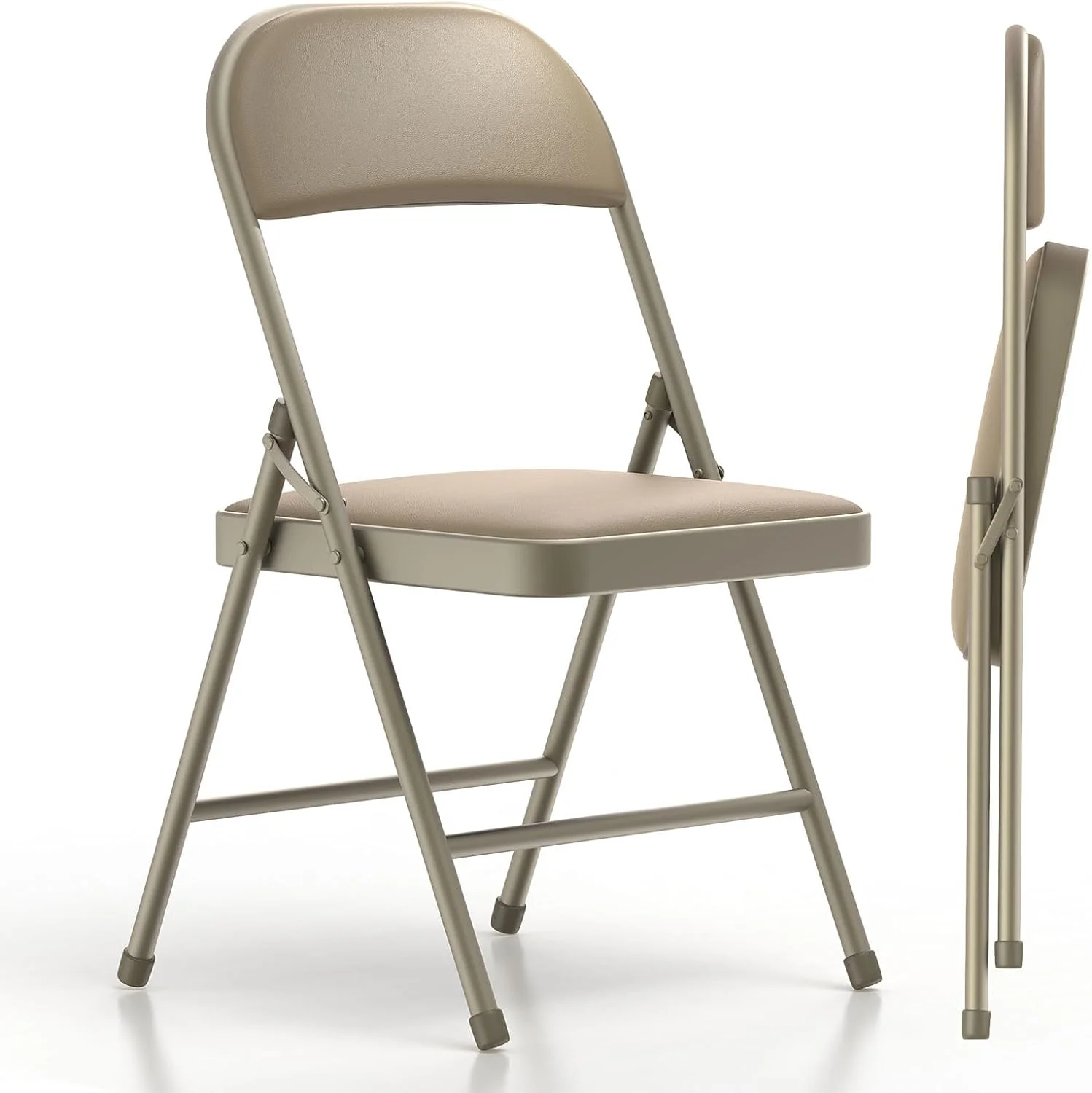 FETON 2 Pack Folding Chairs with Padded Cushion and Back, Khaki Metal Chairs for Home and Office, for Indoor and Outdoor Events (Kahki, 2 Pack)