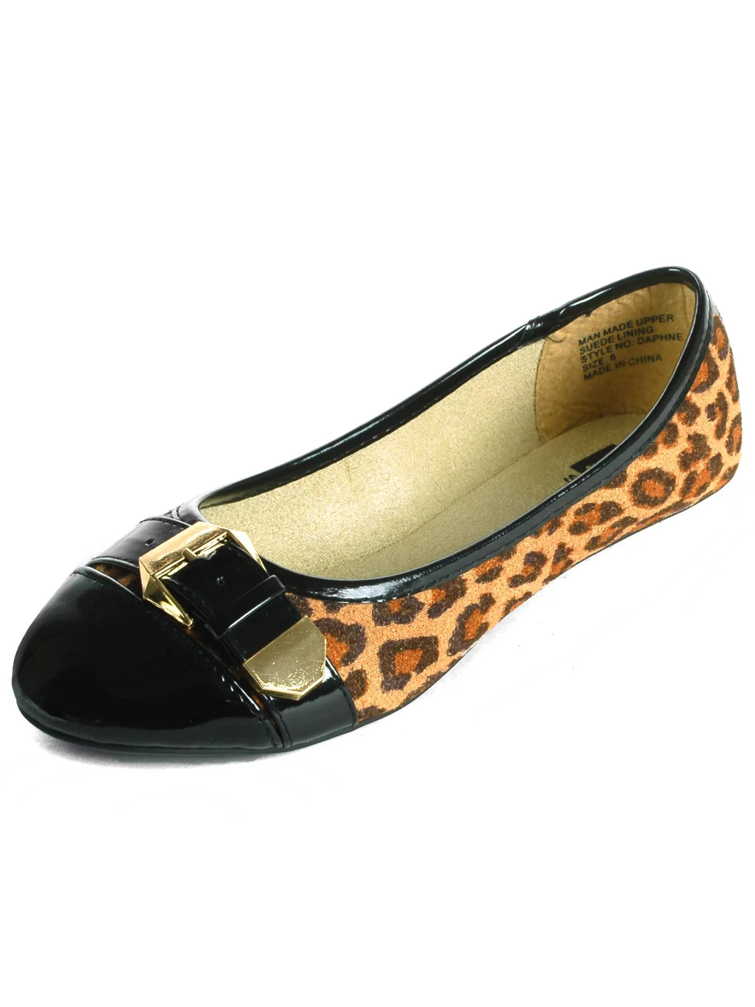 Alpine Swiss Daphne Womens Cheetah Ballet Flats Faux Patent Leather Buckle Shoes