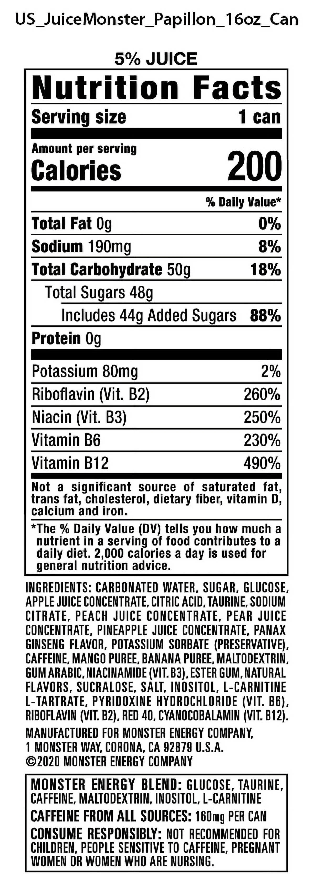 Monster Energy Juice Monster Papillon Peach Nectarine, Energy + Juice, Energy Drink, 16 Ounce (Pack Of 15)