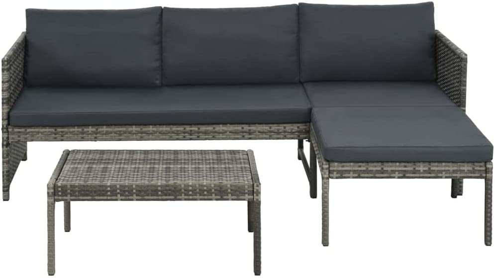 Dina 3 Piece Patio Lounge Set with Cushions Patio Furniture Sets Outdoor Couch Patio Sofa Set Front Porch Outdoor Furniture Patio Conversation Set for Deck Garden Backyard  Poly Rattan Gr